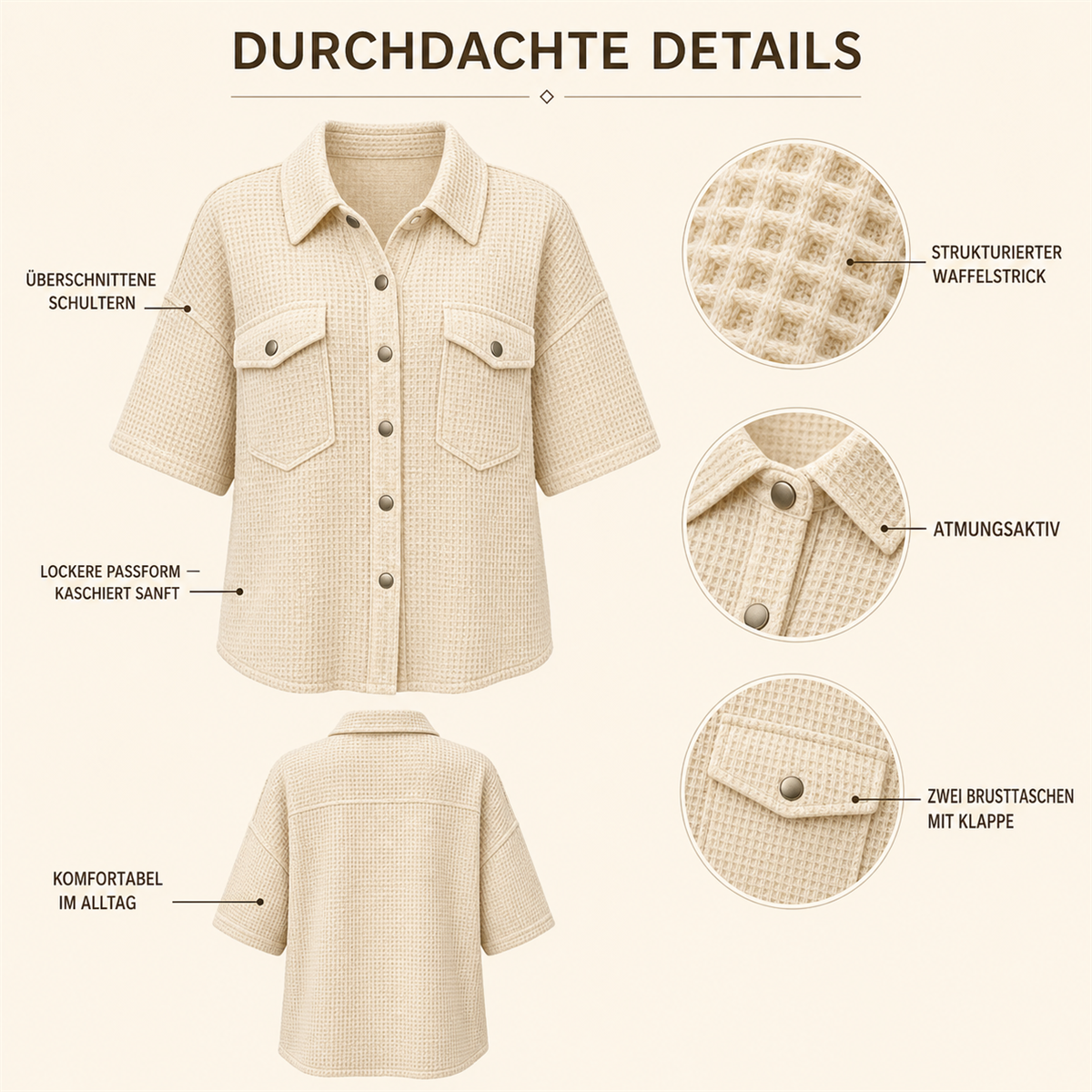Lockere Passform mit angenehmer Weite – Damen Waffelstrick-Hemd