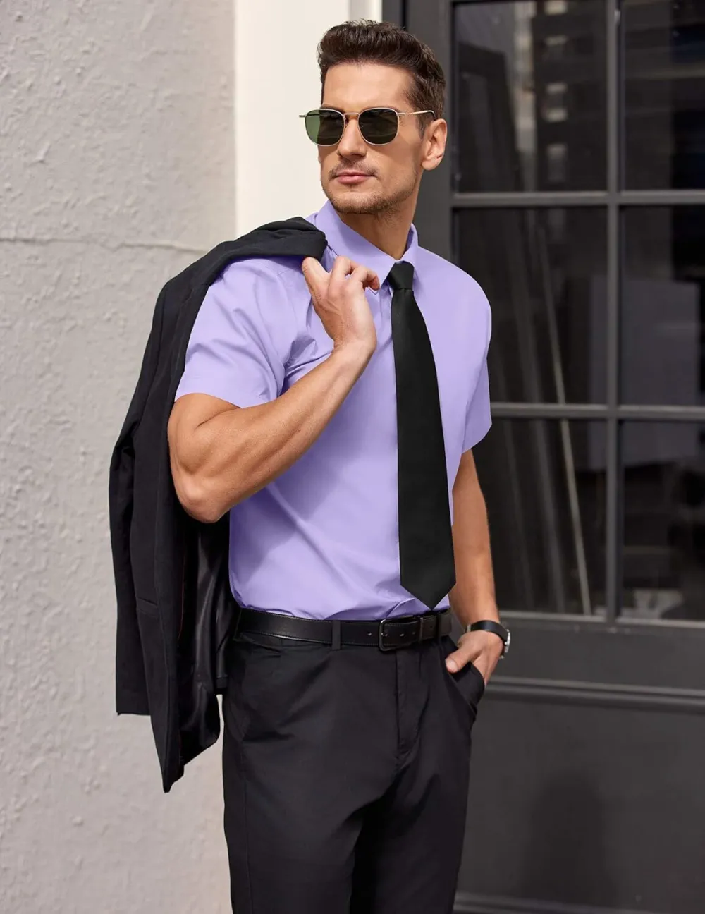Chemise habillée à manches courtes pour homme – Sans repassage, décontractée, boutonnée, idéale à porter hors du pantalon pour l’été