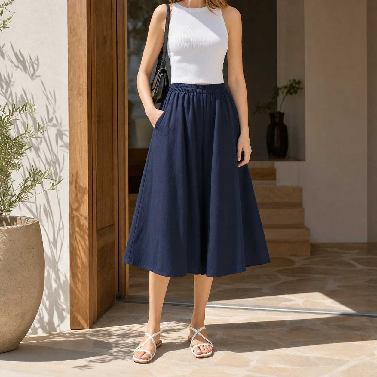 ⏰Räumungsverkauf⚡10er-Pack für 28 €⚡ Damen-Culotte-Midirock mit hoher Taille und weitem Bein