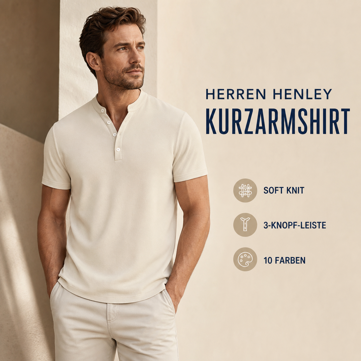 ⏰ Räumungsverkauf ⚡ 10er-Pack nur 28 € ⚡ Herren Henley Kurzarmshirts