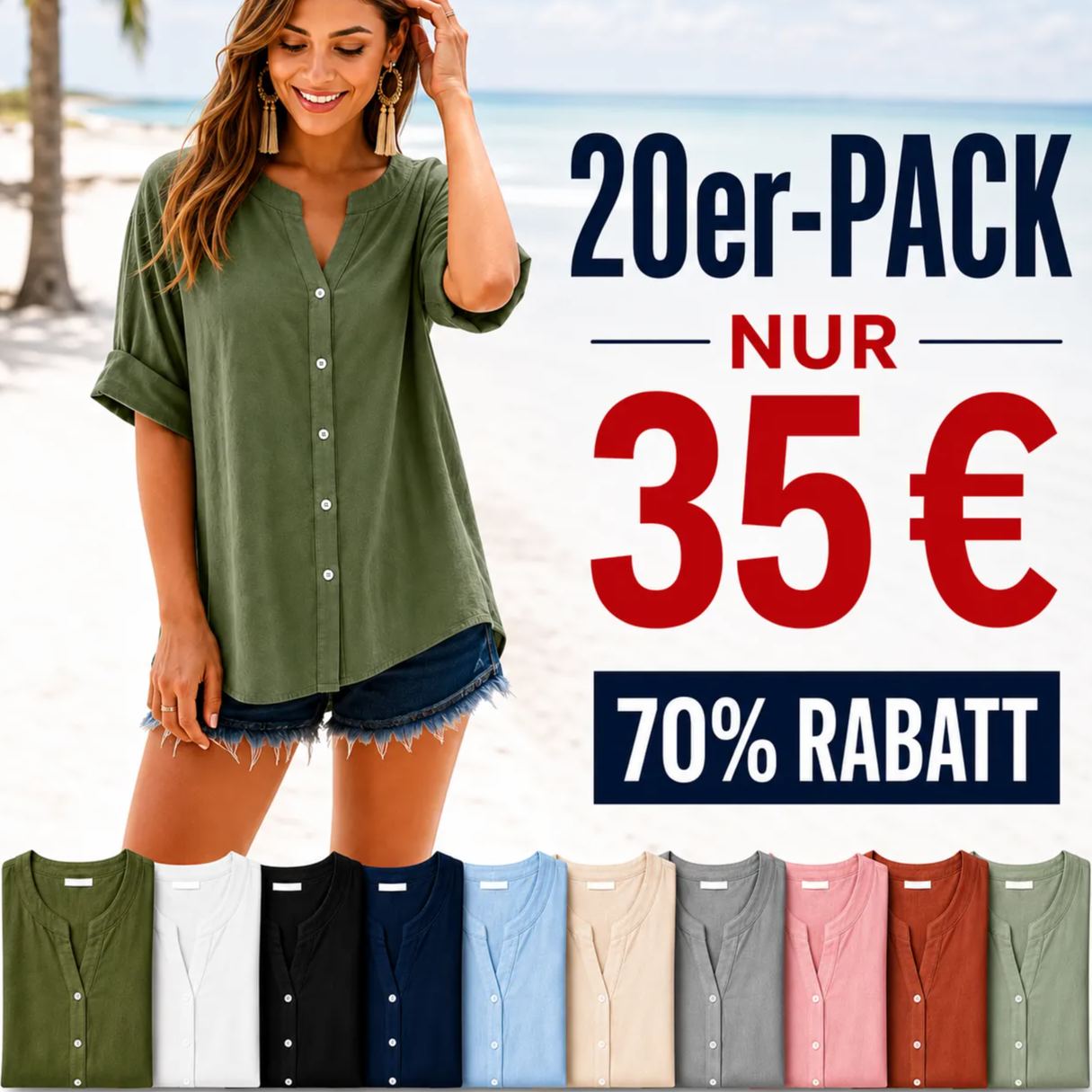 ⏰ Räumungsverkauf ⚡10er-Pack für 28 €⚡ Lockere Damen-Henley-Bluse