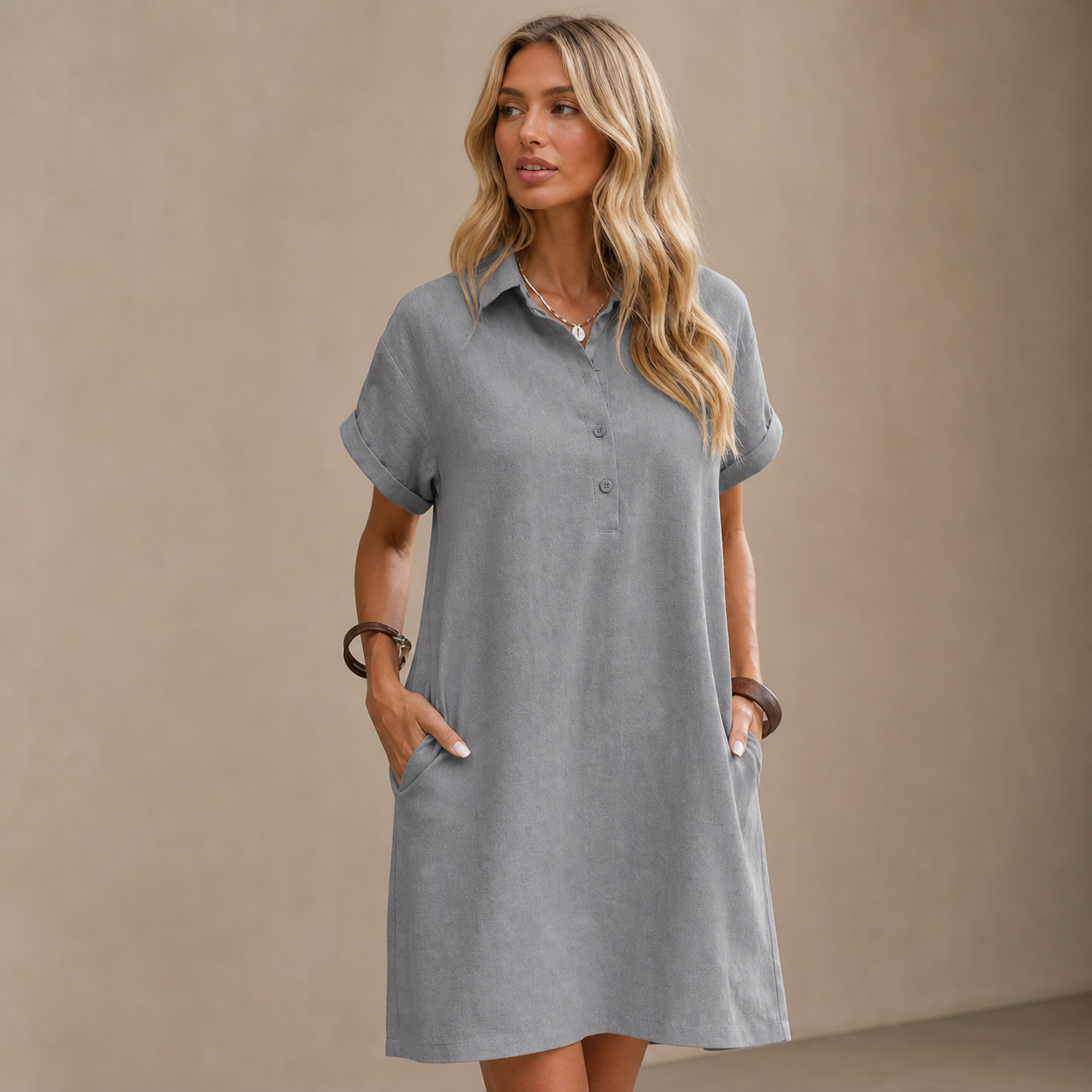 Ladenschluss-Raeumungsverkauf | 10er Pack fuer €28 | Damen Kurzarm-Hemdblusenkleid mit Taschen