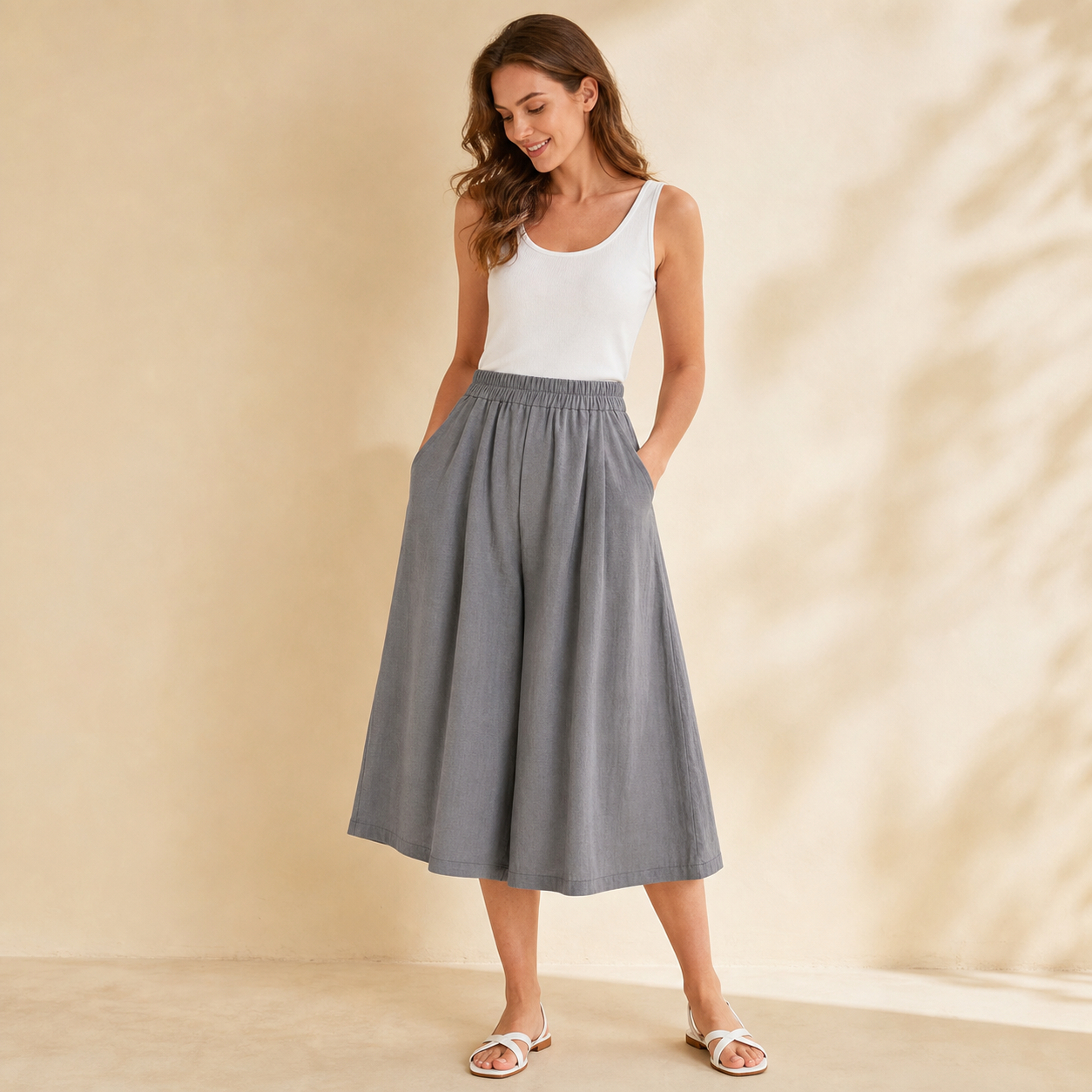 ⏰Räumungsverkauf⚡10er-Pack für 28 €⚡ Damen-Culotte-Midirock mit hoher Taille und weitem Bein