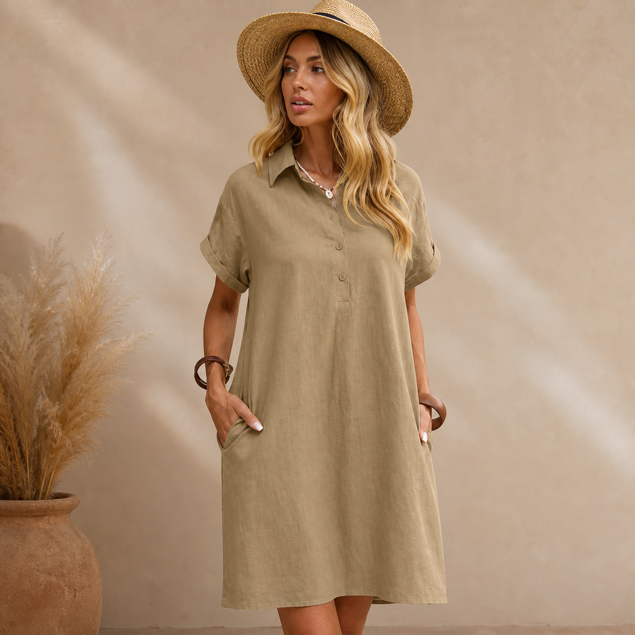 Ladenschluss-Raeumungsverkauf | 10er Pack fuer €28 | Damen Kurzarm-Hemdblusenkleid mit Taschen