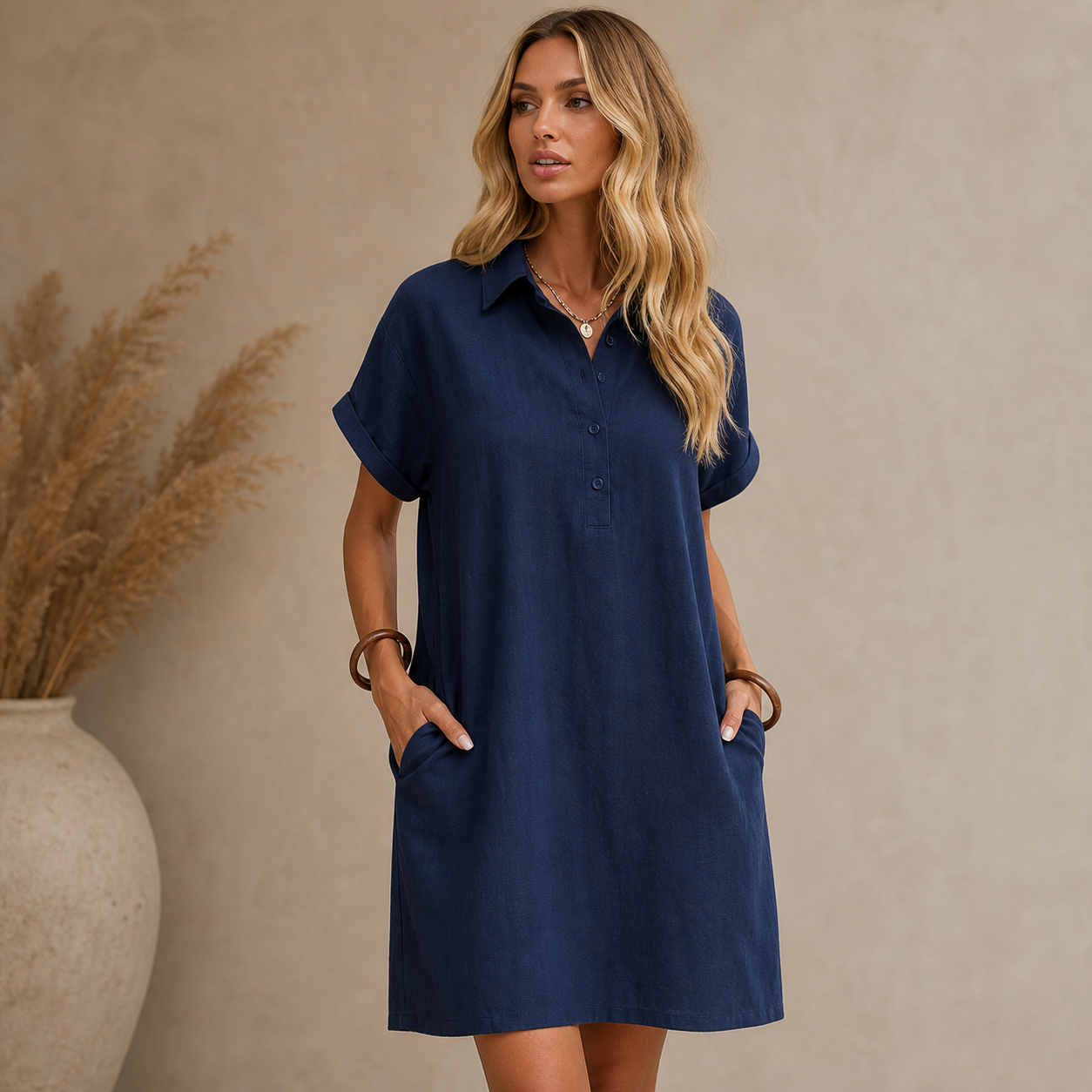 Ladenschluss-Raeumungsverkauf | 10er Pack fuer €28 | Damen Kurzarm-Hemdblusenkleid mit Taschen