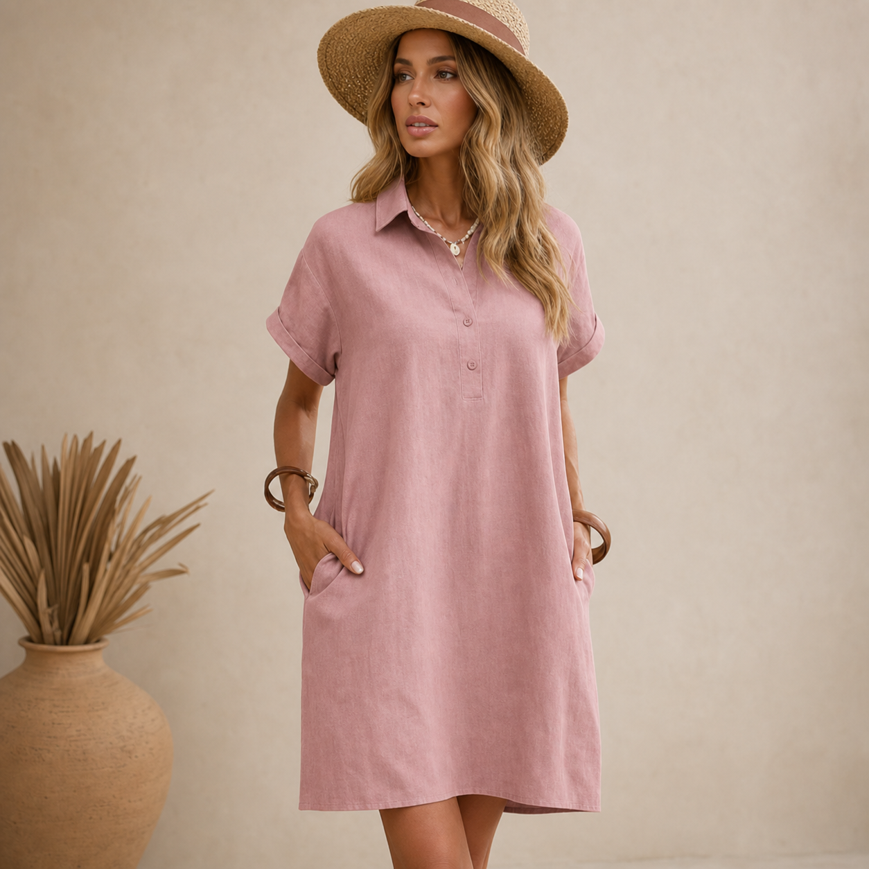 Ladenschluss-Raeumungsverkauf | 10er Pack fuer €28 | Damen Kurzarm-Hemdblusenkleid mit Taschen