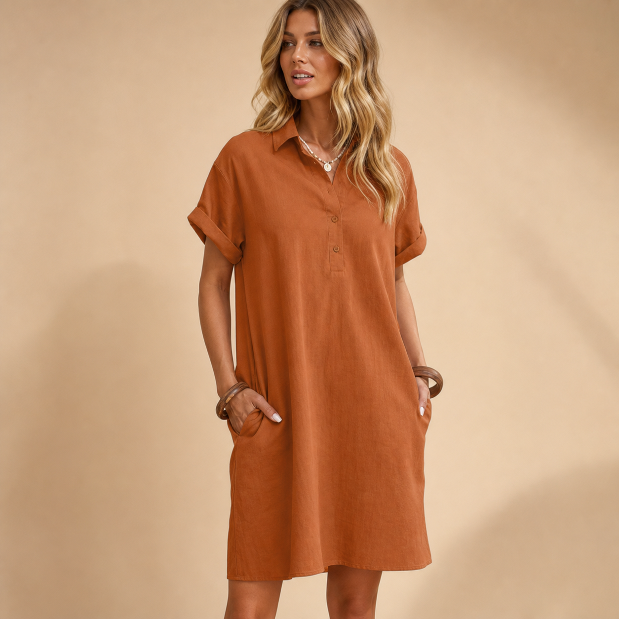 Ladenschluss-Raeumungsverkauf | 10er Pack fuer €28 | Damen Kurzarm-Hemdblusenkleid mit Taschen