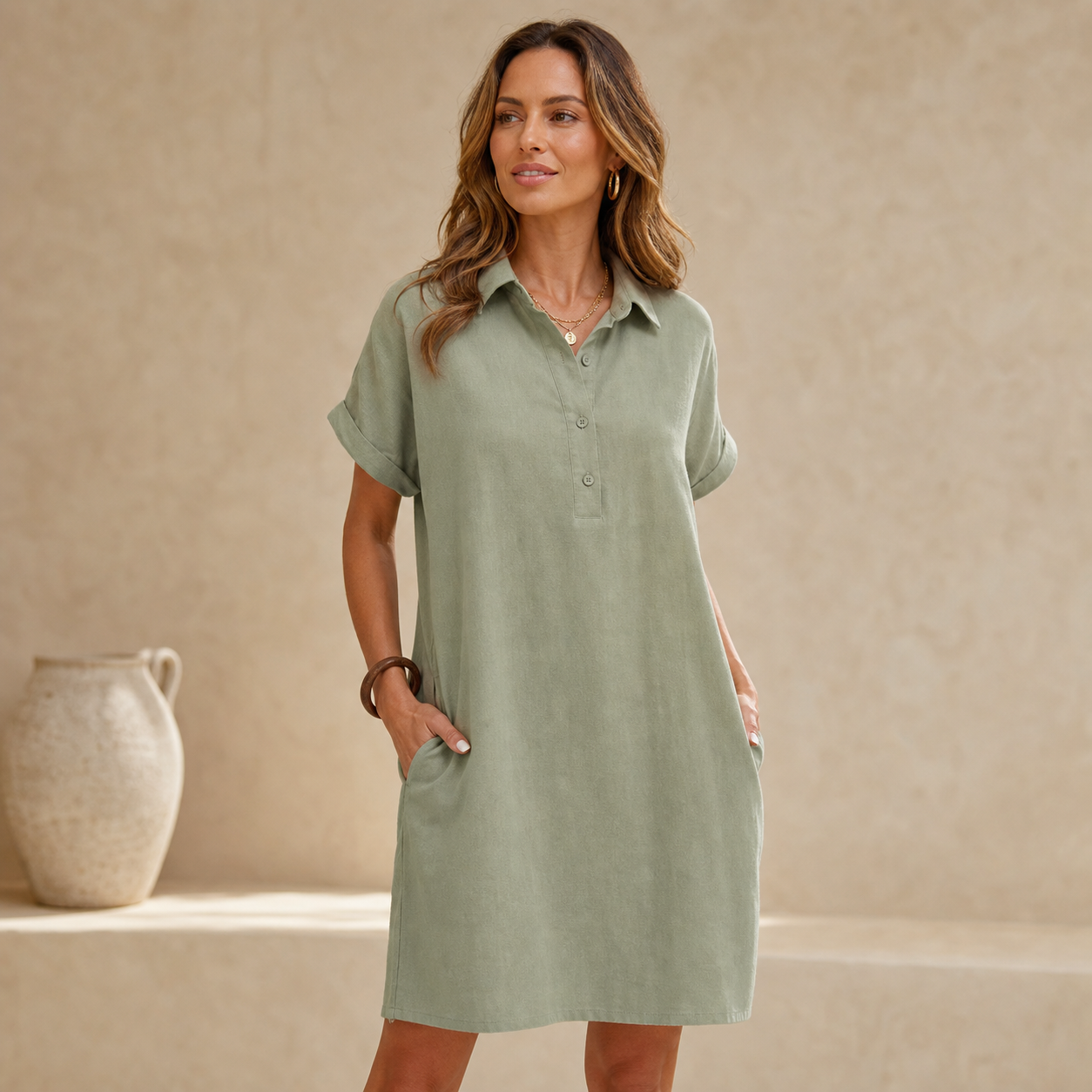 Ladenschluss-Raeumungsverkauf | 10er Pack fuer €28 | Damen Kurzarm-Hemdblusenkleid mit Taschen