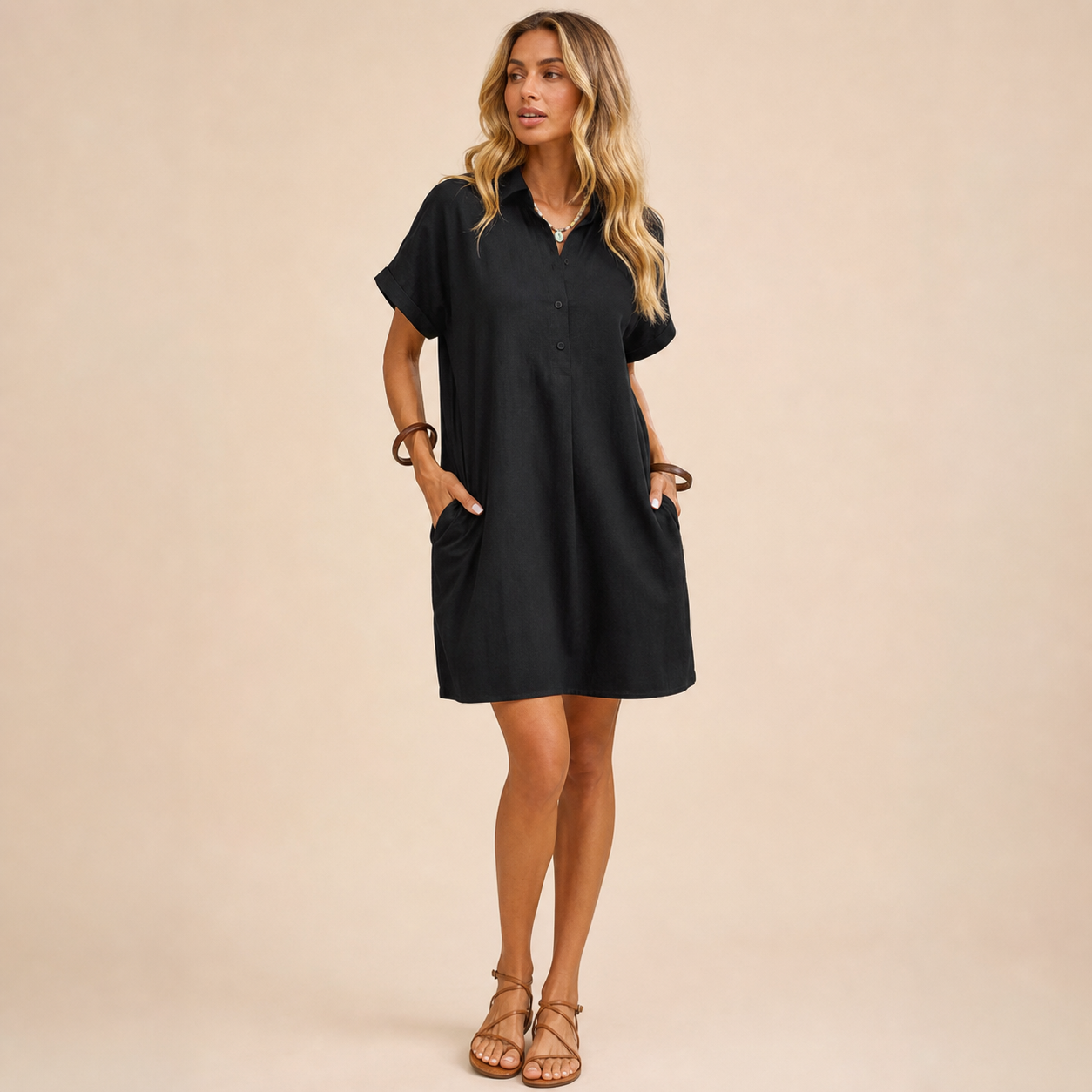Ladenschluss-Raeumungsverkauf | 10er Pack fuer €28 | Damen Kurzarm-Hemdblusenkleid mit Taschen