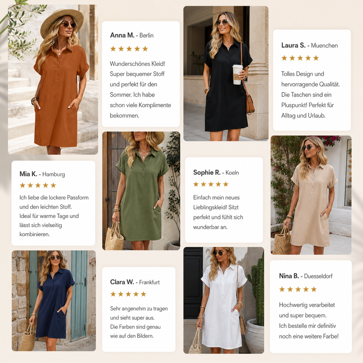 Ladenschluss-Raeumungsverkauf | 10er Pack fuer €28 | Damen Kurzarm-Hemdblusenkleid mit Taschen