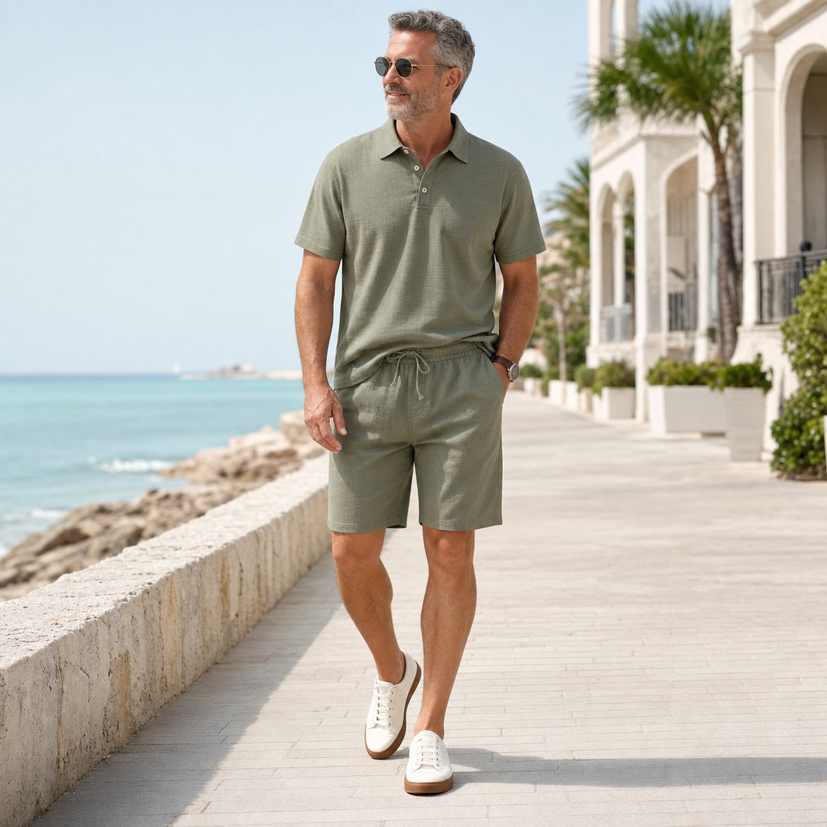 ⏰Räumungsverkauf⚡12er-Pack nur 33,86 €⚡Lockeres Herren-Poloshirt- und Shorts-Set