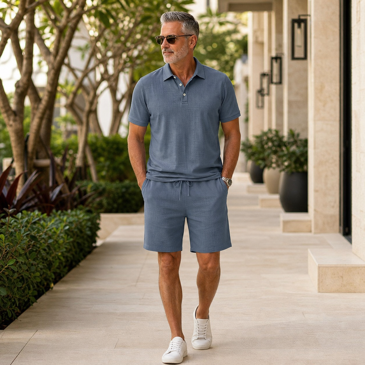 ⏰Räumungsverkauf⚡12er-Pack nur 33,86 €⚡Lockeres Herren-Poloshirt- und Shorts-Set