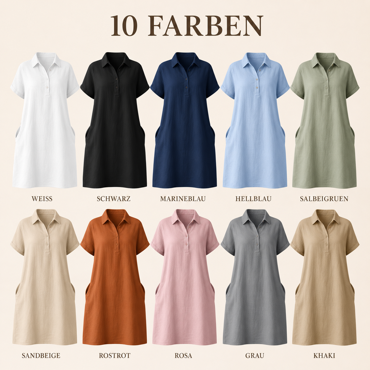 Ladenschluss-Raeumungsverkauf | 10er Pack fuer €28 | Damen Kurzarm-Hemdblusenkleid mit Taschen