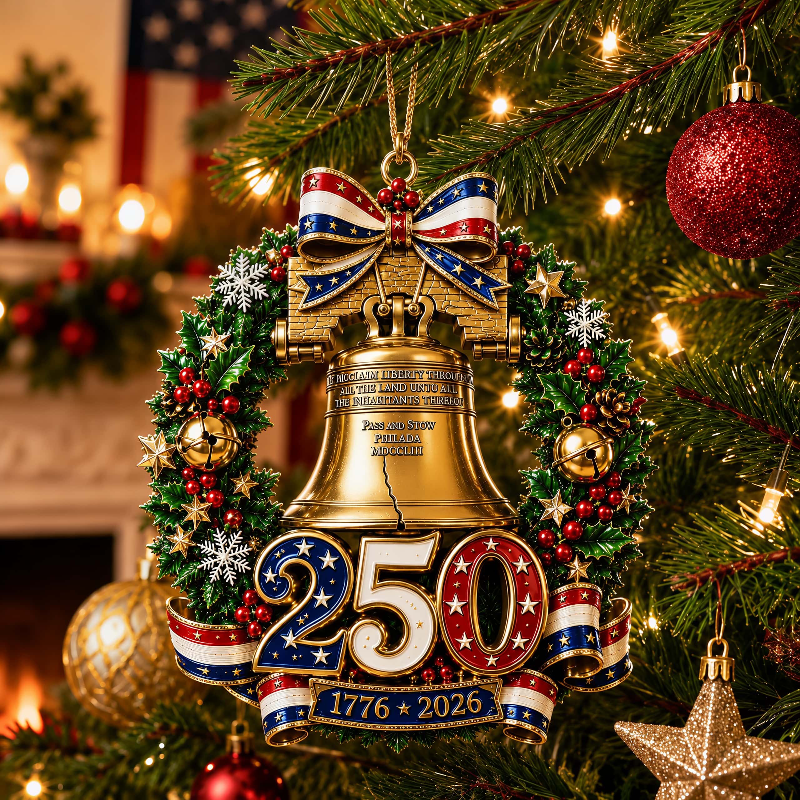 Liberty Bell 250th Anniversary Christmas Wreath Ornament