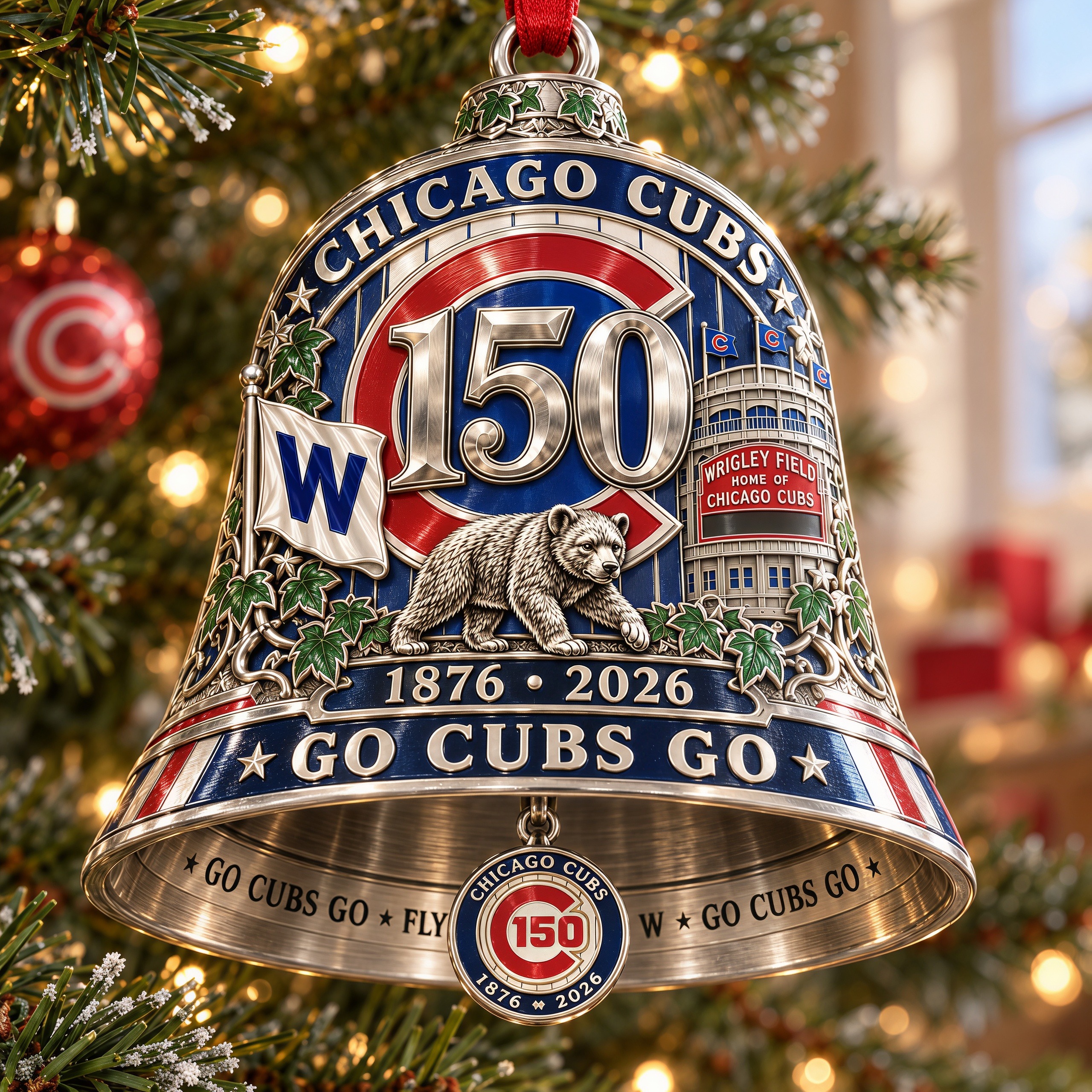 Go Cubs Go! Chicago 150th Anniversary Bell Ornament