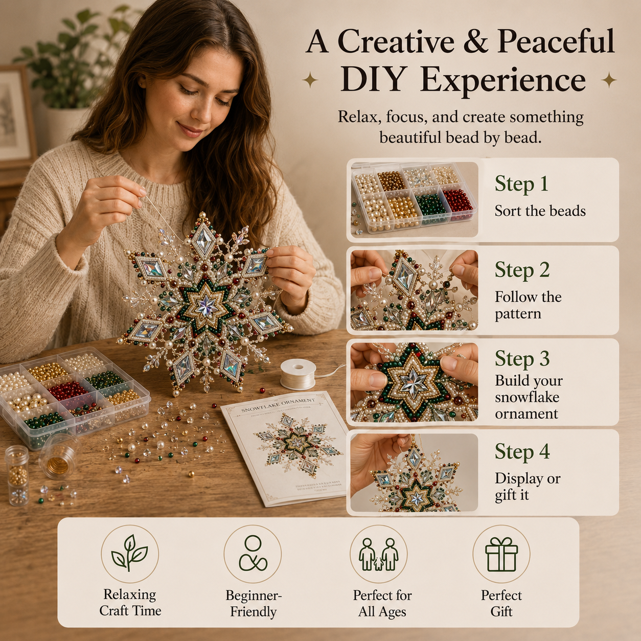 DIY Beaded Crystal Snowflake Ornament Kit