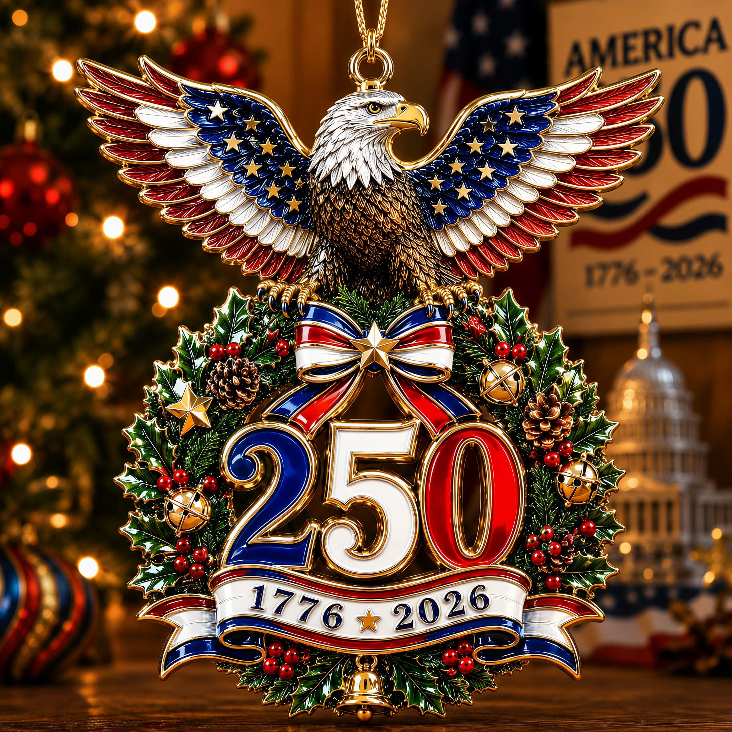 “American Eagle” 250th Anniversary Christmas Wreath Ornament