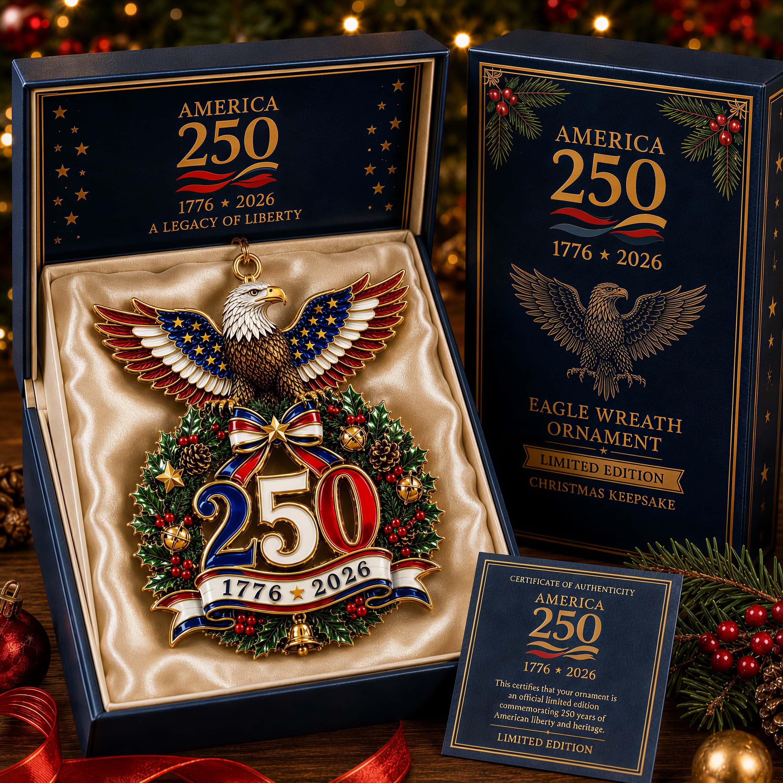 “American Eagle” 250th Anniversary Christmas Wreath Ornament
