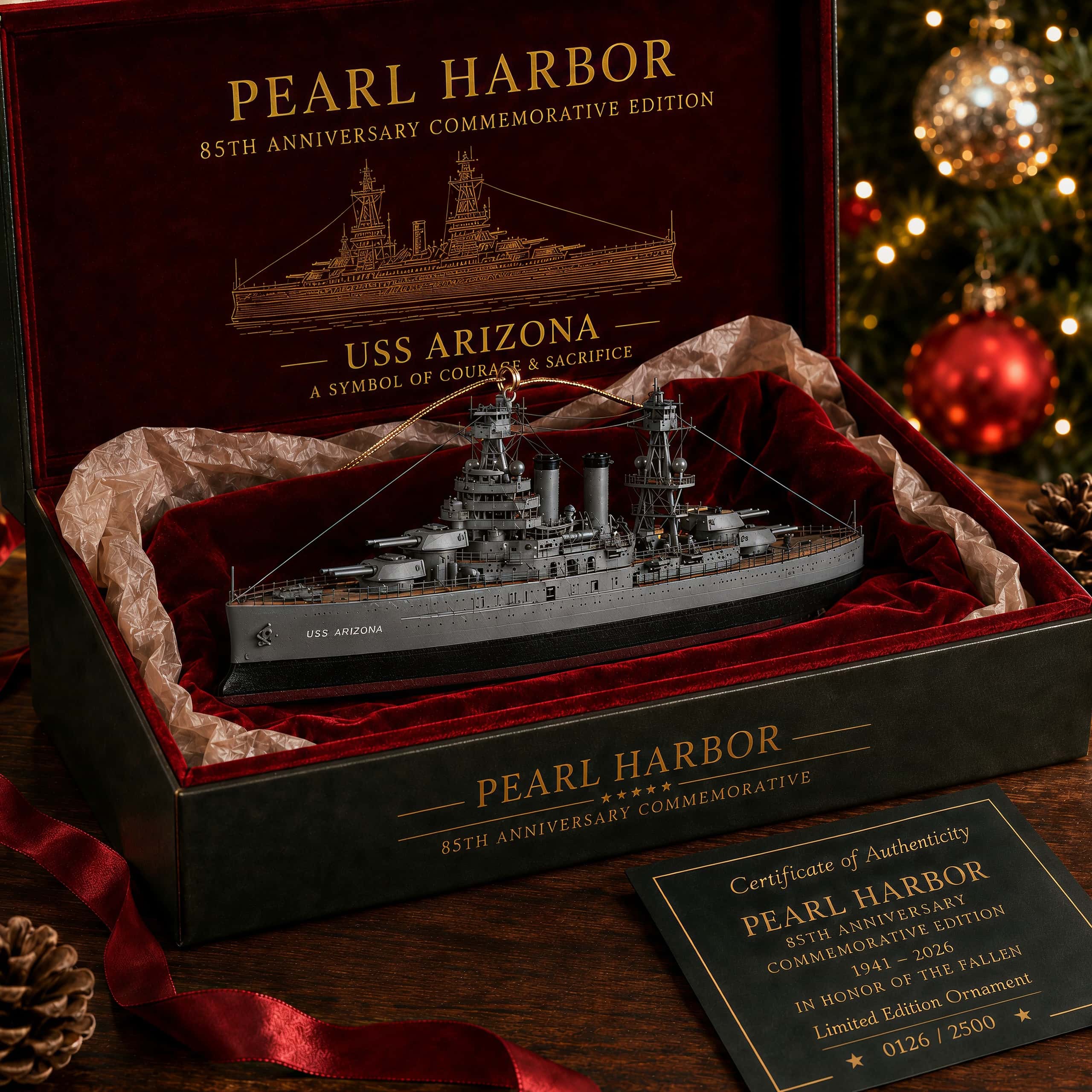 The Attack on Pearl Harbor  85th Anniversary Christmas Ornament—USS Arizona