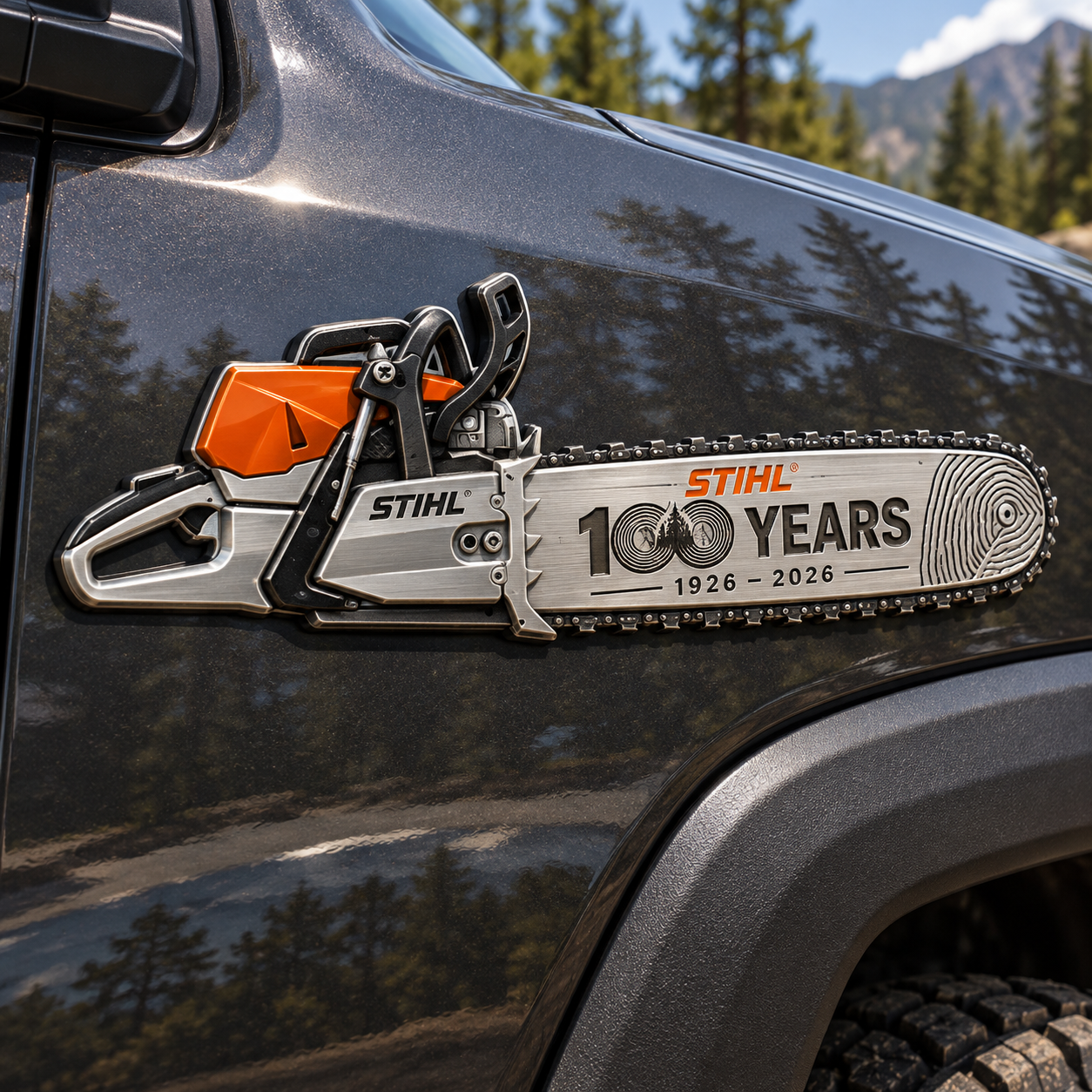STIHL 100th Anniversary Legendary Craftsman Metal Car Emblem
