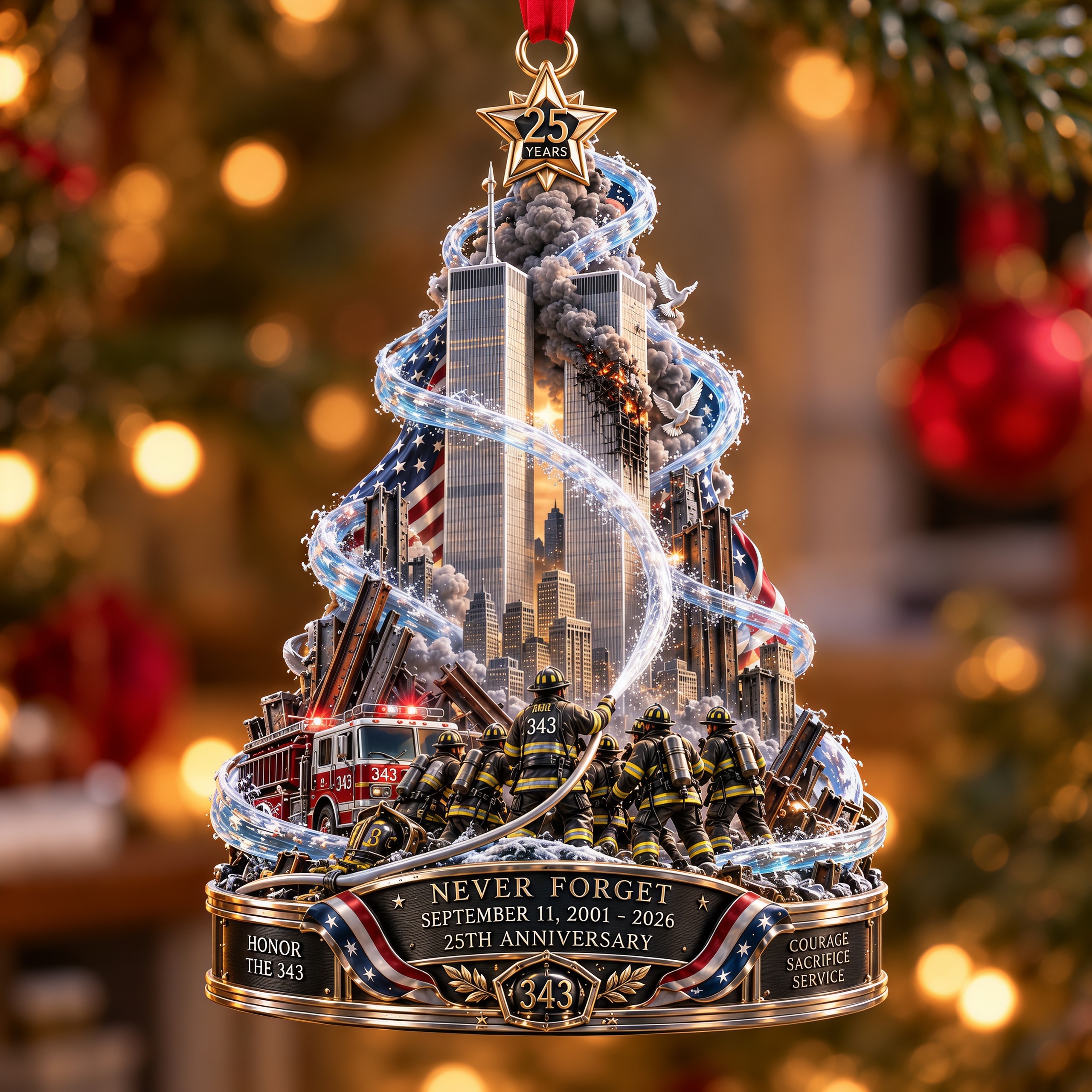 Never Forget 9/11 – 25th Anniversary 343 Heroes Memorial Ornament