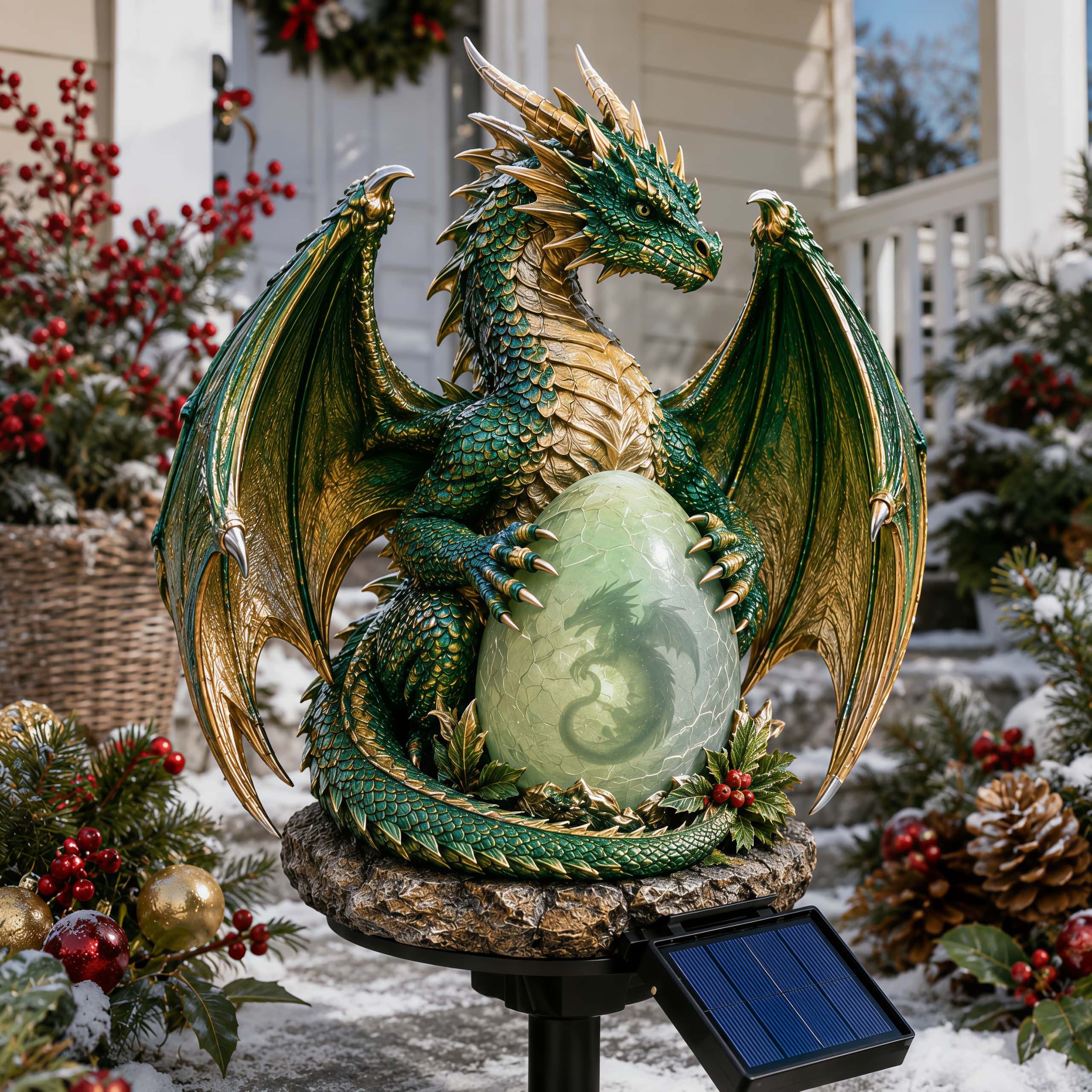 Emerald Guardian Dragon Solar Garden Light, LED Dragon Statue Outdoor Yard Patio Decor, Waterproof Fantasy Garden Ornament, Gift for Dragon Lovers