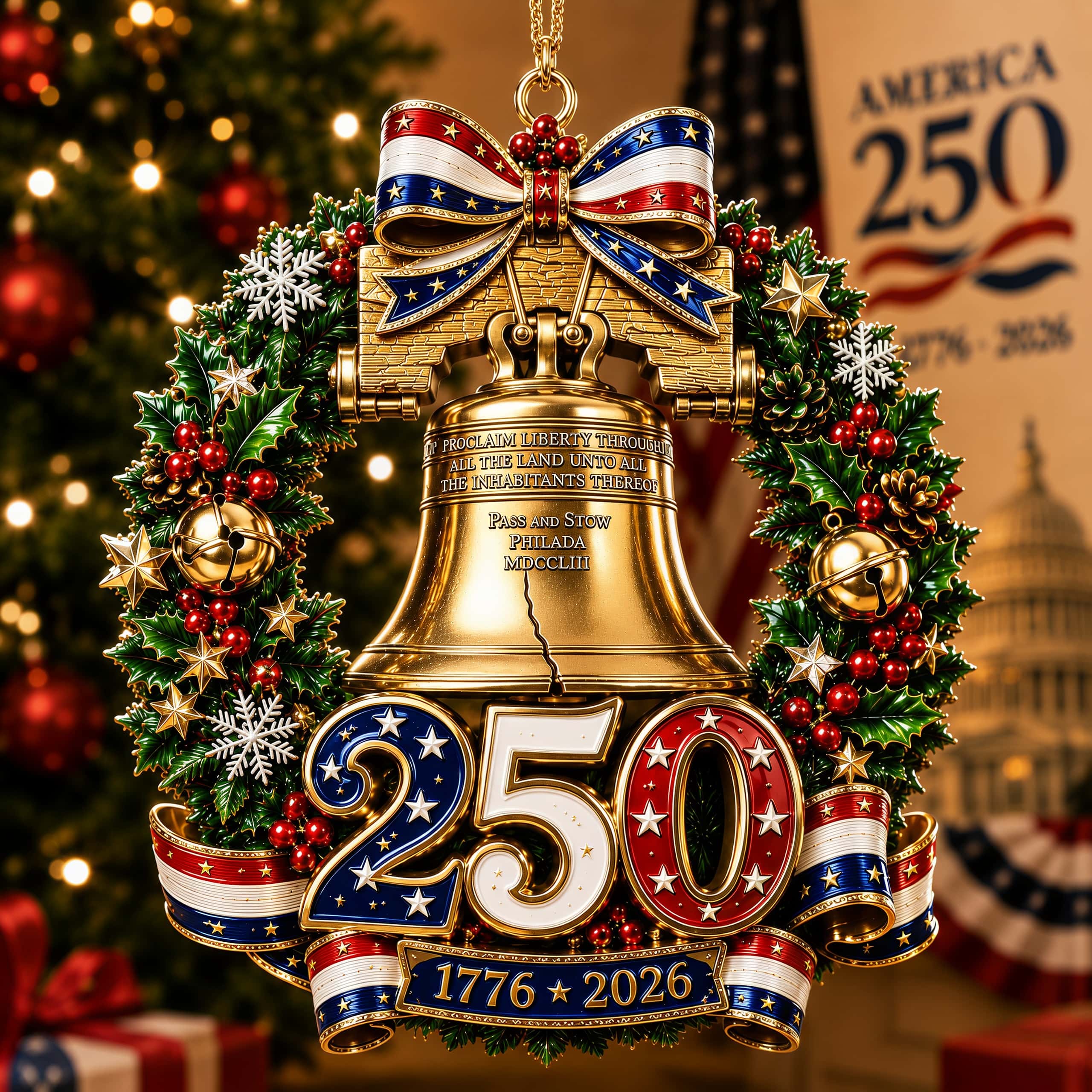 Liberty Bell 250th Anniversary Christmas Wreath Ornament