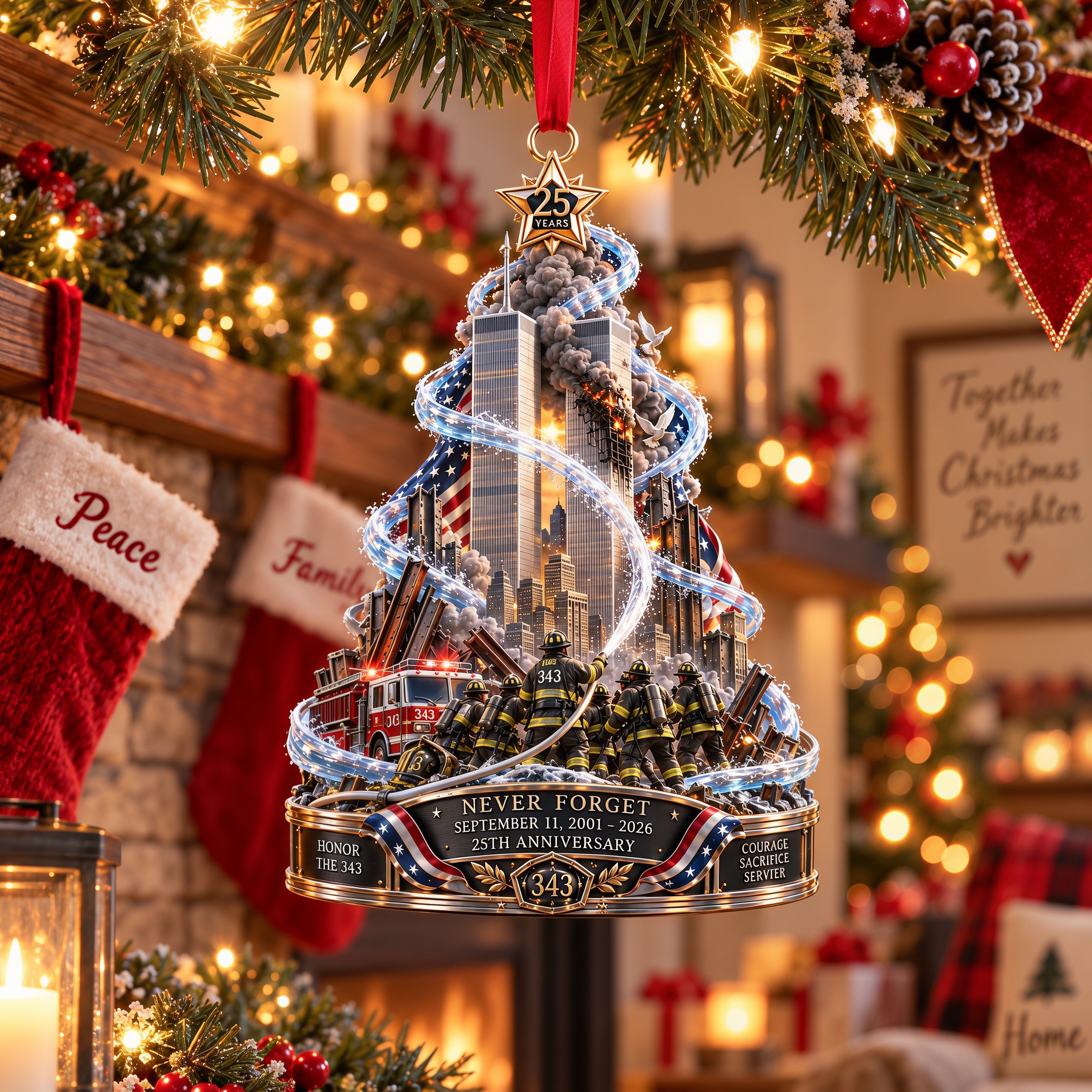 Never Forget 9/11 – 25th Anniversary 343 Heroes Memorial Ornament