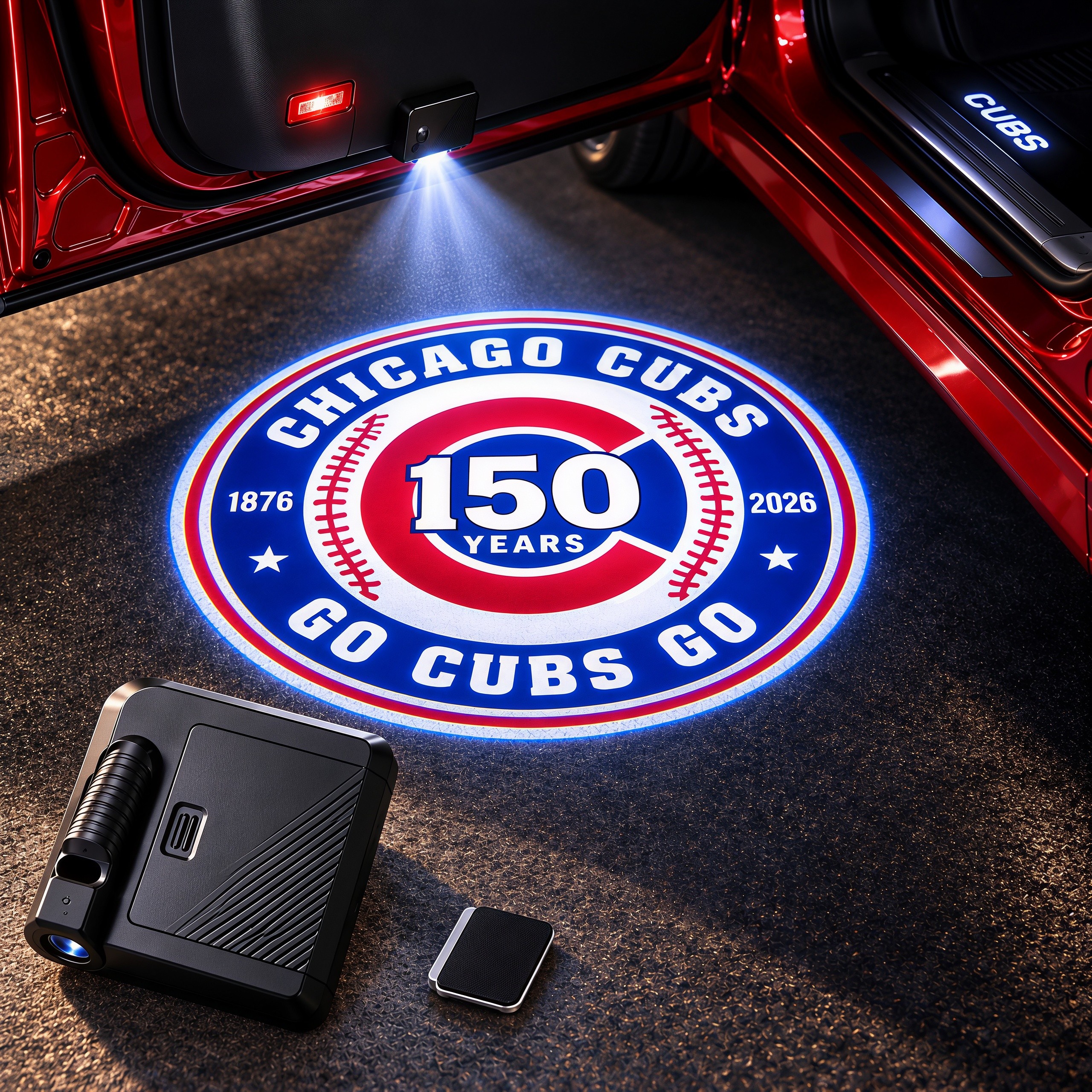 Go Cubs Go! Chicago Baseball 150th Anniversary Car Door Projector Lights