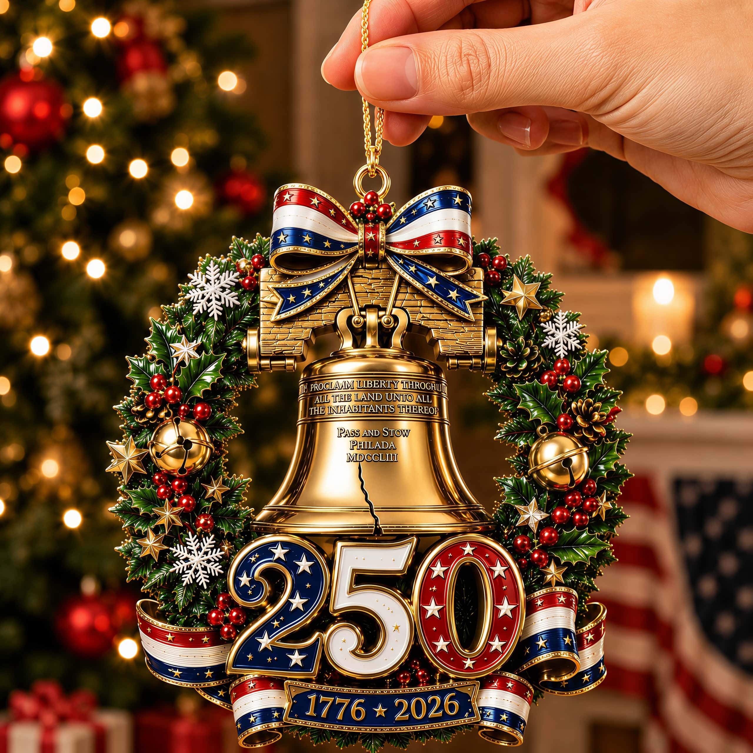 Liberty Bell 250th Anniversary Christmas Wreath Ornament