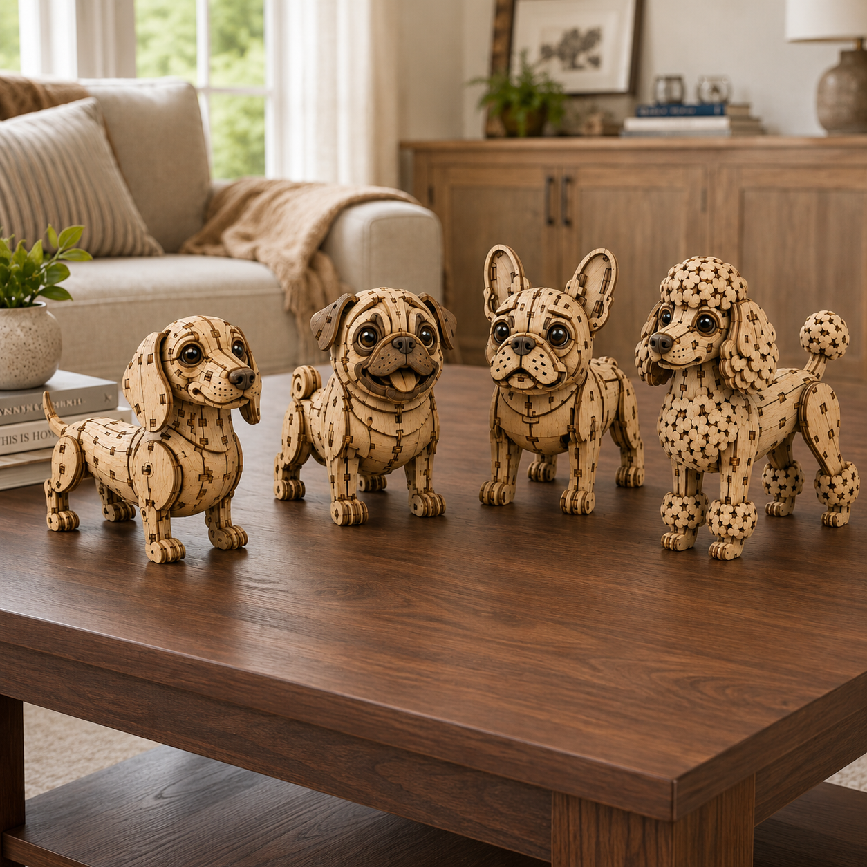 Woodland Paws Wooden Dog Figurine Collection