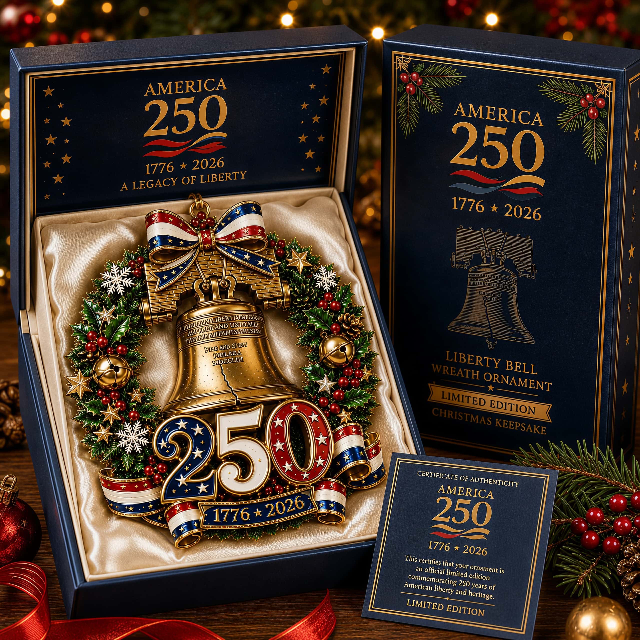 Liberty Bell 250th Anniversary Christmas Wreath Ornament