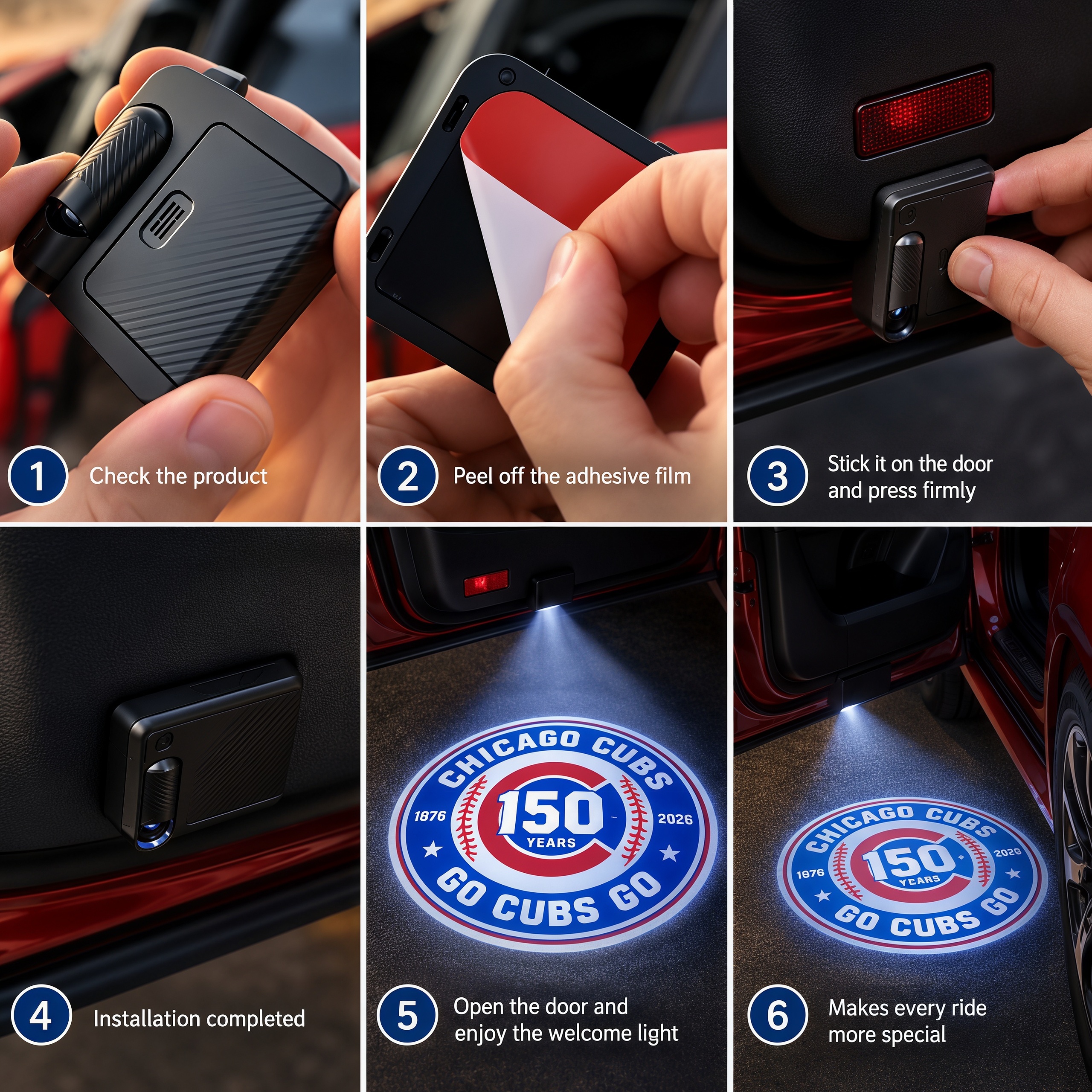 Go Cubs Go! Chicago Baseball 150th Anniversary Car Door Projector Lights