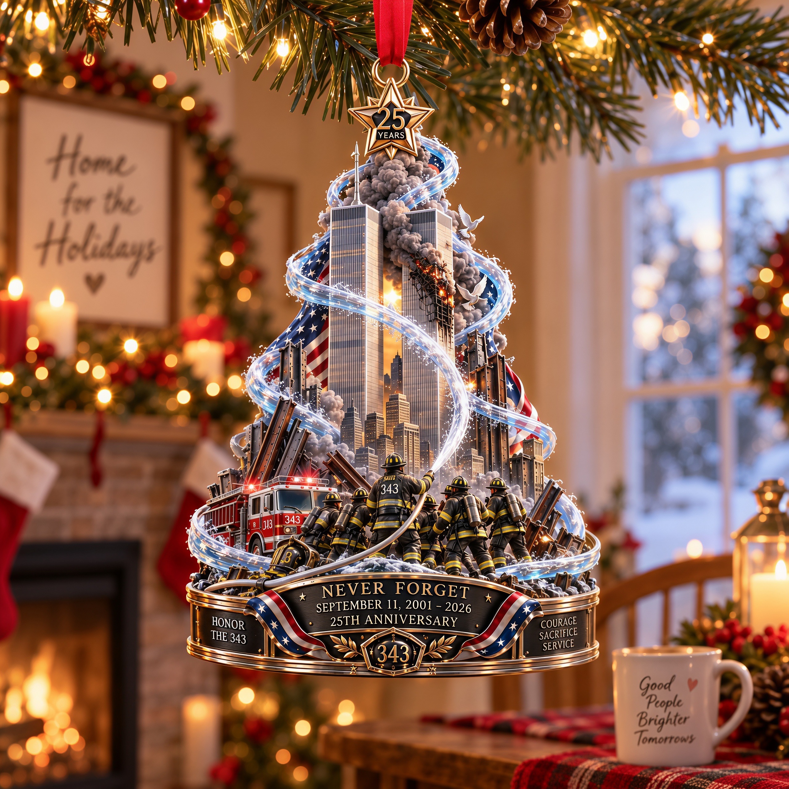 Never Forget 9/11 – 25th Anniversary 343 Heroes Memorial Ornament