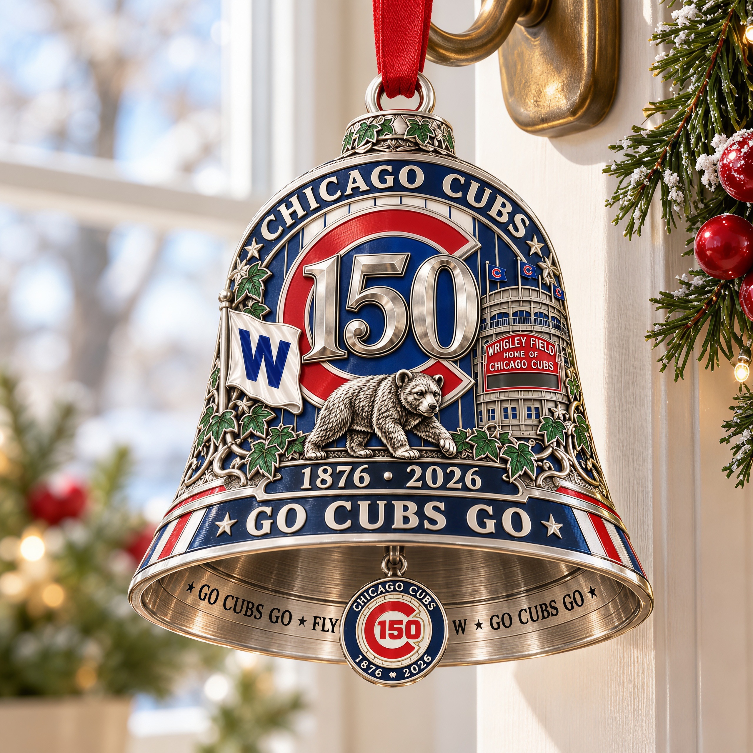 Go Cubs Go! Chicago 150th Anniversary Bell Ornament
