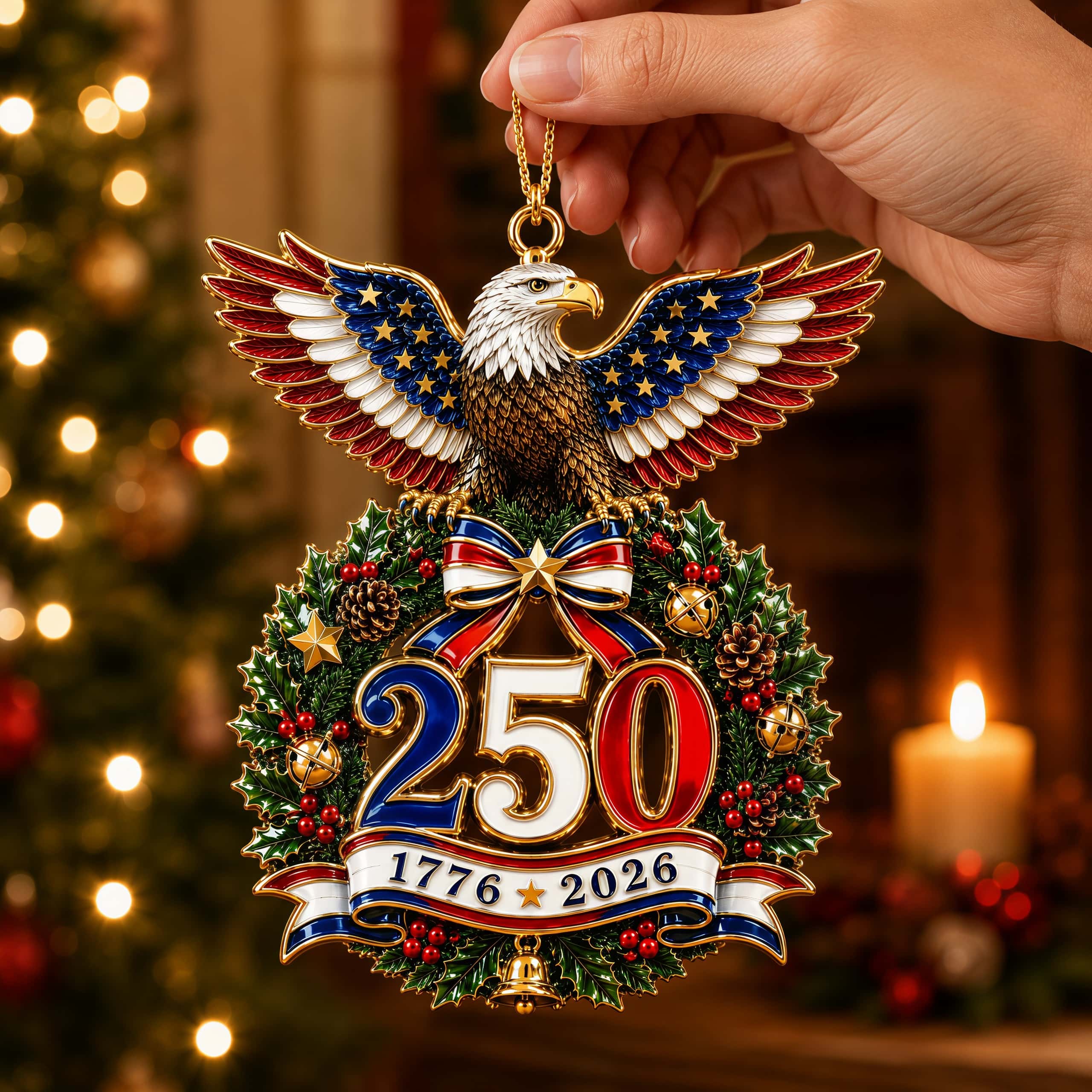 “American Eagle” 250th Anniversary Christmas Wreath Ornament
