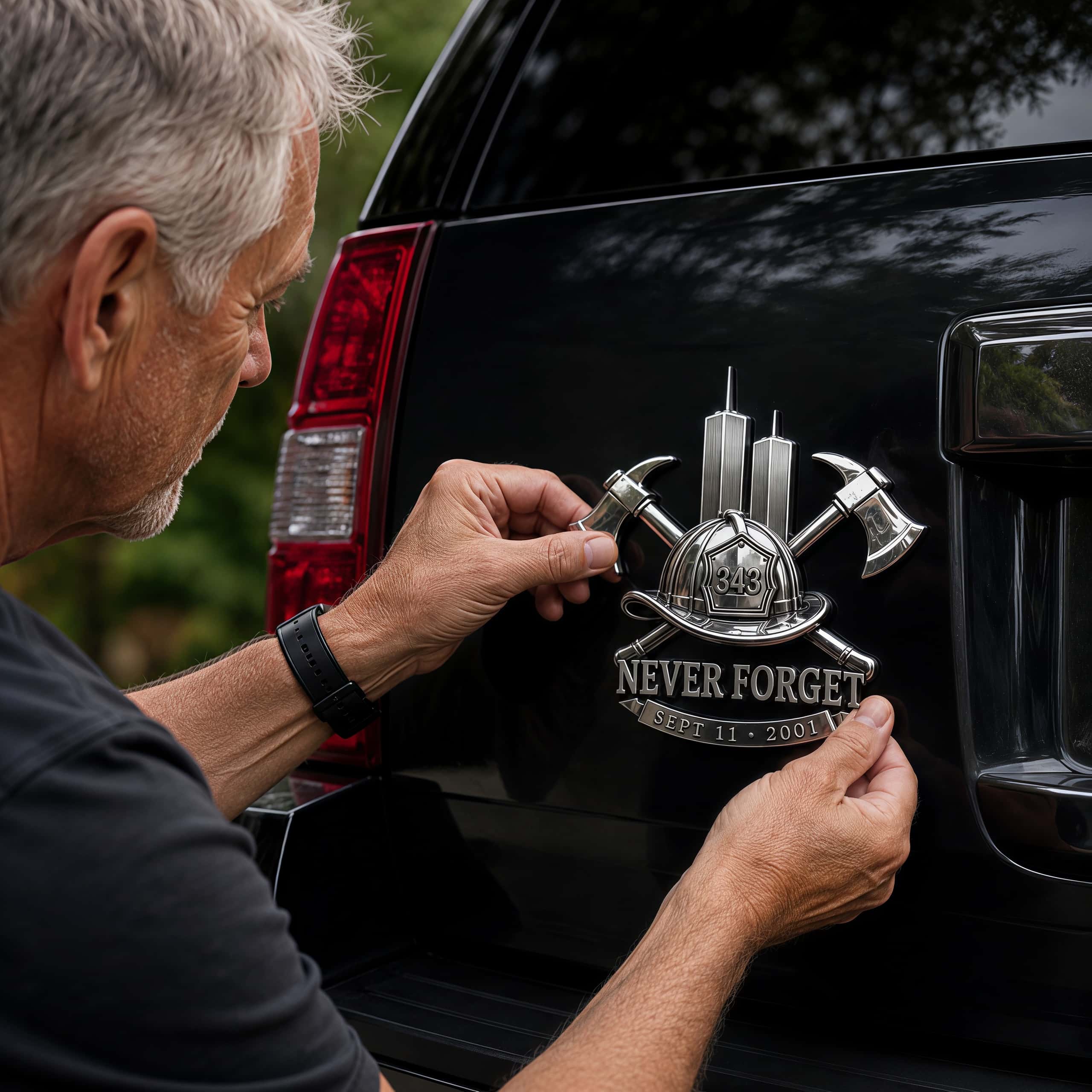 9.11 Tribute Firefighter丨343 Never Forget 25th Anniversary Metal Car Emblems