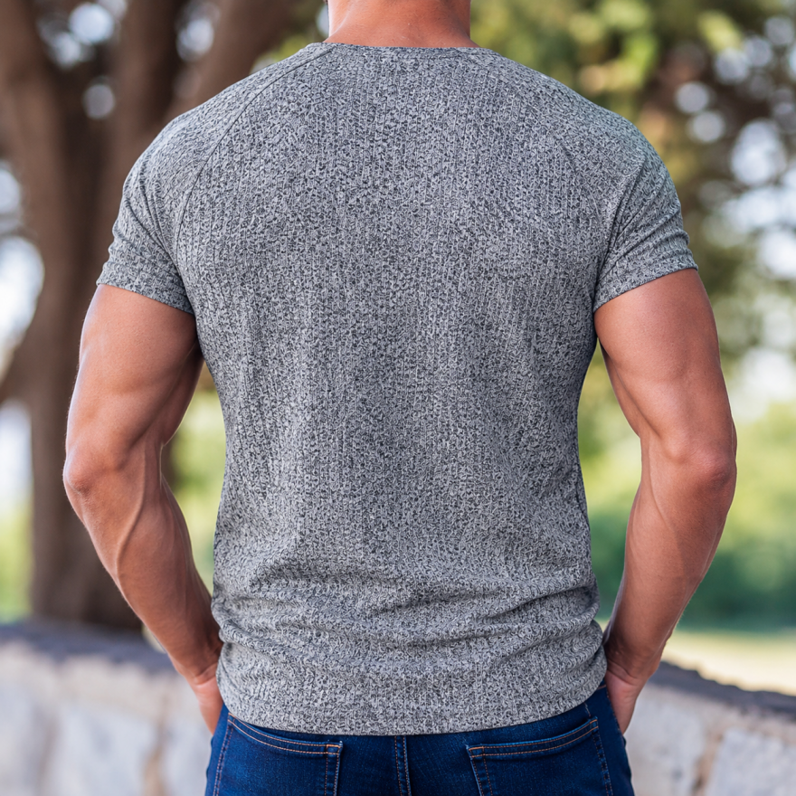 Back view of the textured raglan tee