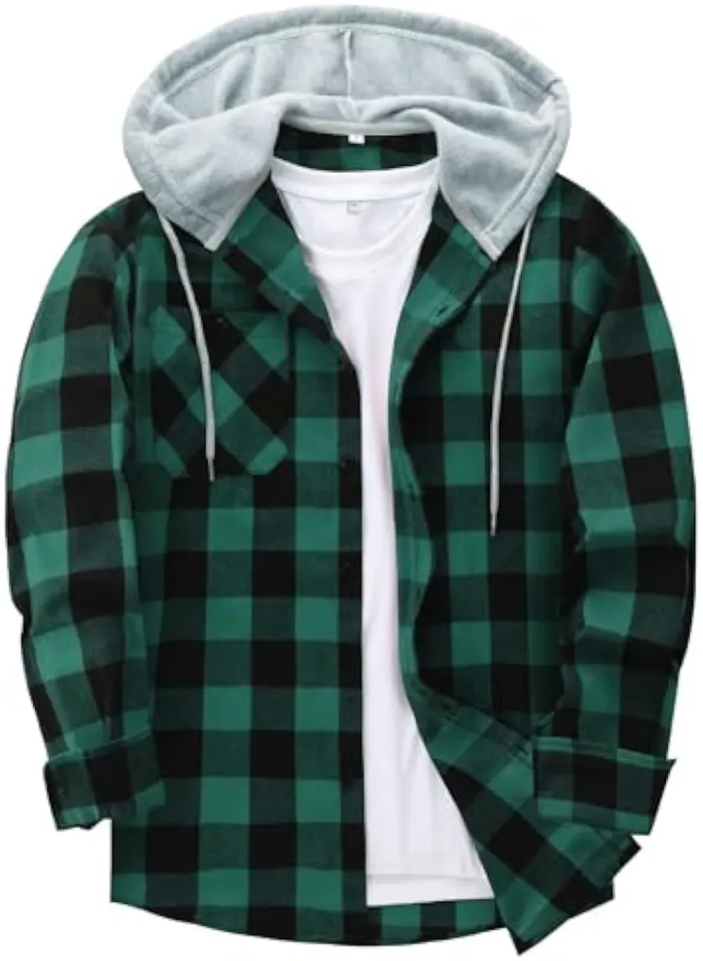 Veste à capuche homme grande taille à carreaux – Surchemise décontractée boutonnée avec poches