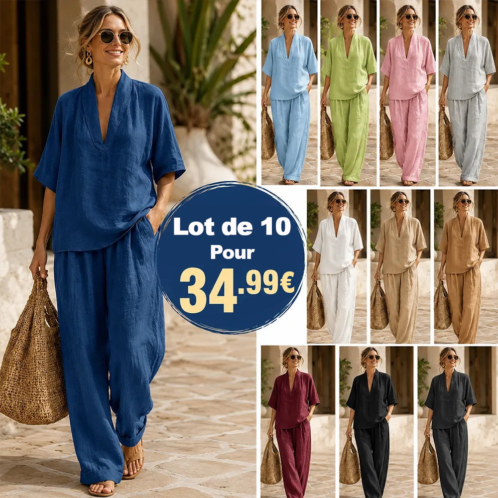 ⏰ Vente de déstockage⚡Lot de 10 à seulement 34,99 $ ⚡ Ensemble deux pièces en lin, décontracté, confortable et minimaliste
