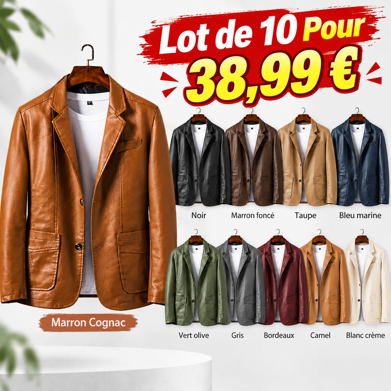 ⏰ Vente de liquidation⚡Lot de 10 seulement à 38,99 €⚡Les hommes ne peuvent plus se passer de ce blazer confortable en cuir de veau