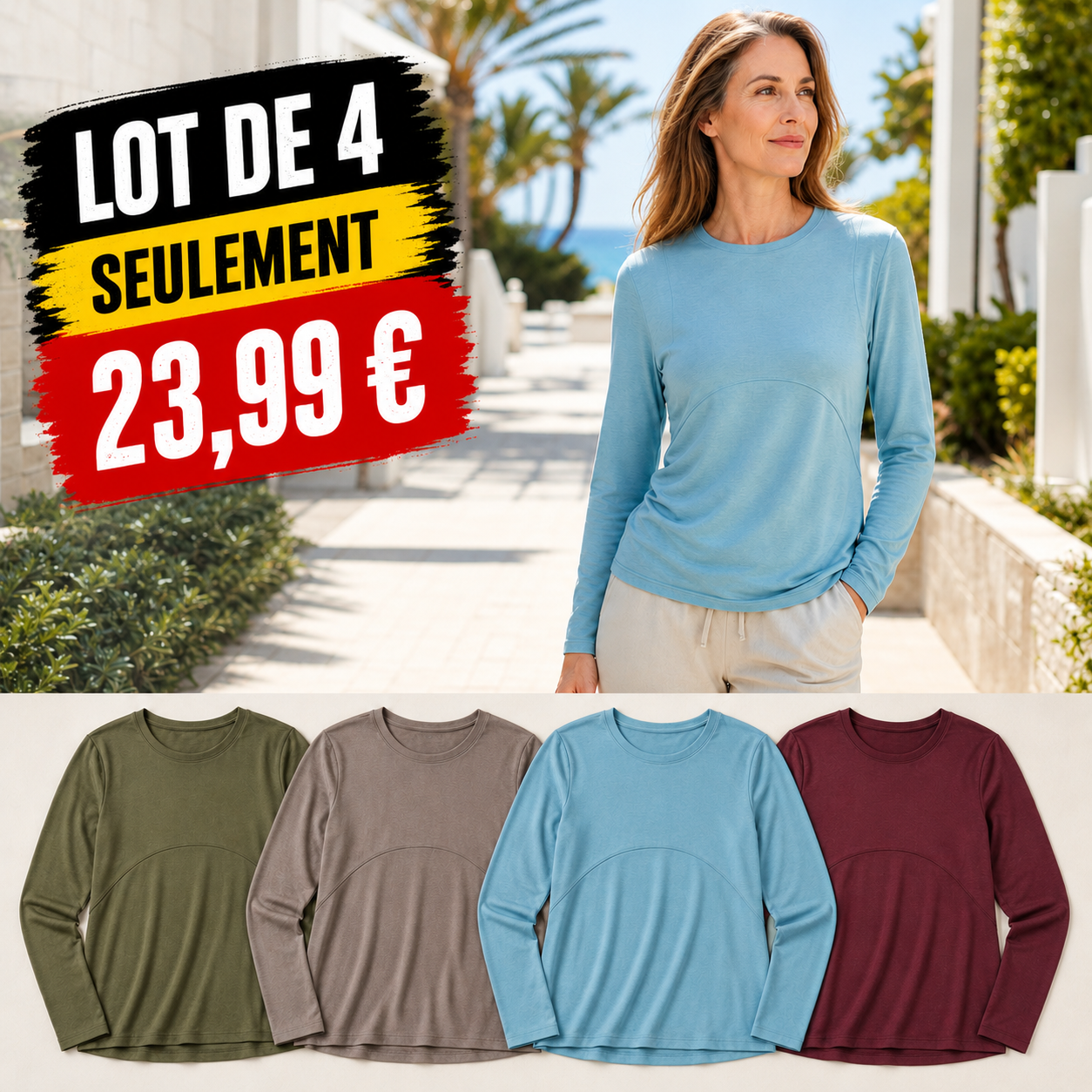 ⏰Chemise à manches longues pour femme, col rond