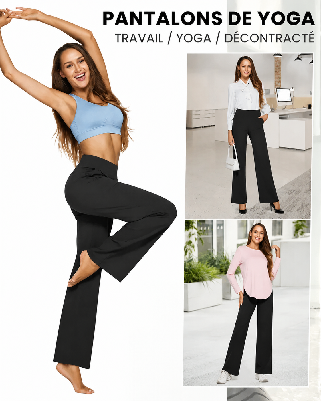 ⏰Vente de liquidation⚡Lot de 13 pièces seulement à 36.99 € 💘 Pantalons larges taille haute pour femmes – Pantalons de yoga élégants style business casual avec poches