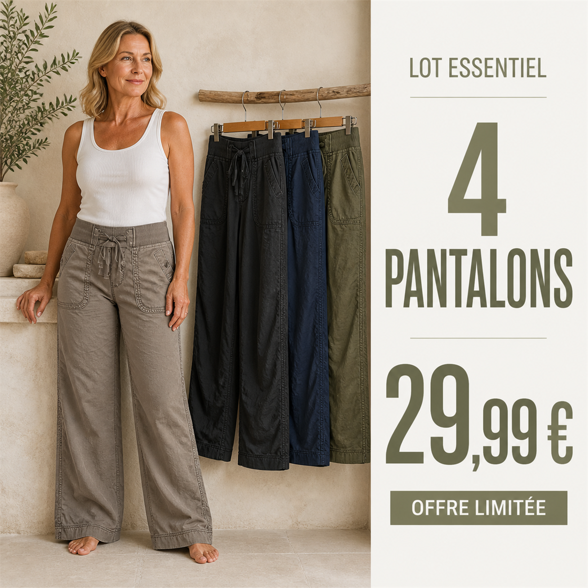 Offre en lot - Pantalon cargo décontracté femme à taille coulissée et poches arrondies