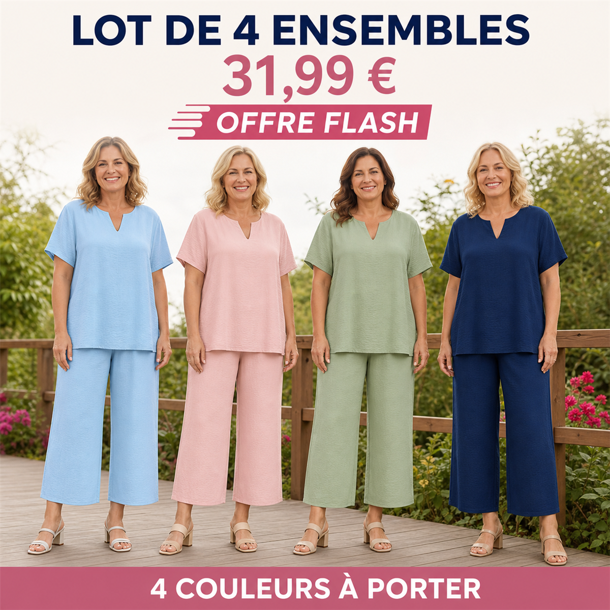Offre en lot - Ensemble femme 2 pièces décontracté avec haut ample et pantalon court large