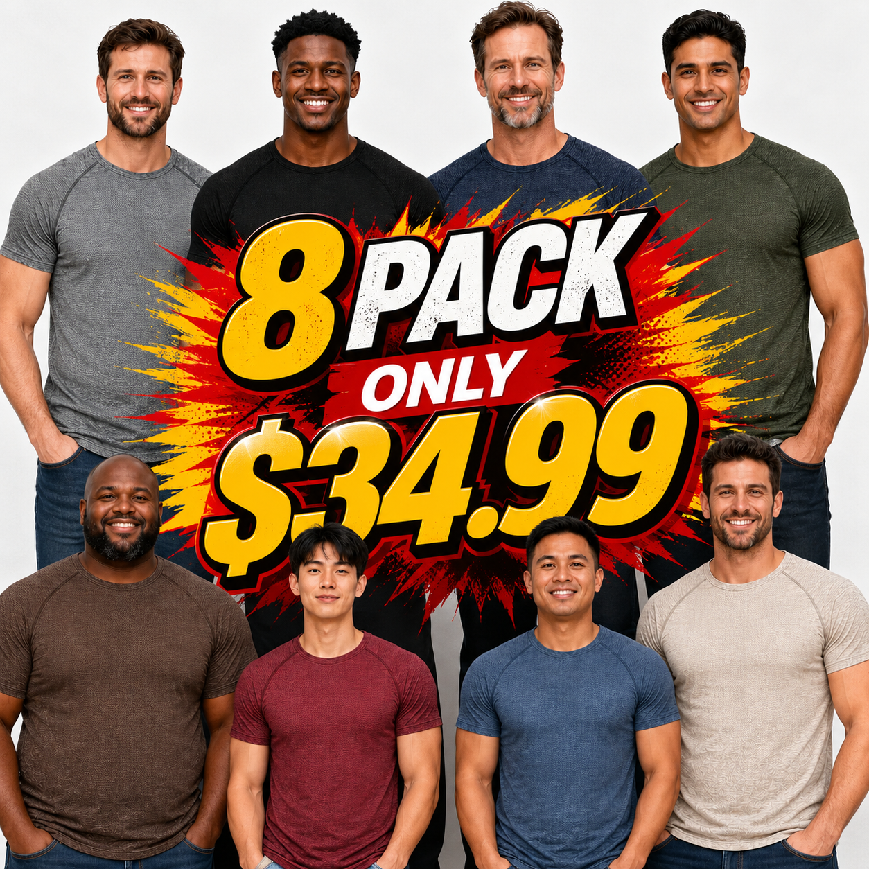 Lot de 8 T-shirts Homme Premium – Offre Limitée à 34,99 €