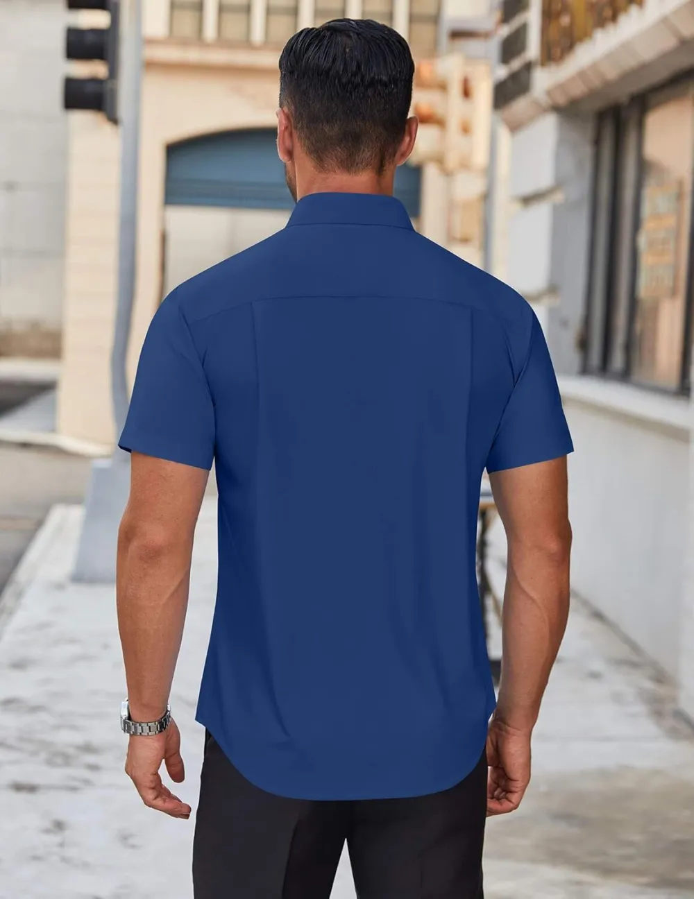 Chemise habillée à manches courtes pour homme – Sans repassage, décontractée, boutonnée, idéale à porter hors du pantalon pour l’été