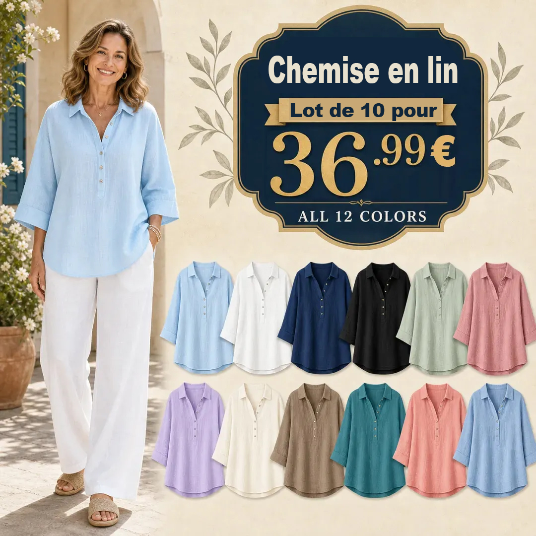 ⏰ Grande liquidation⚡12 pièces seulement 33,99 €⚡Blouses en gaze de lin pour femme avec boutons et col
