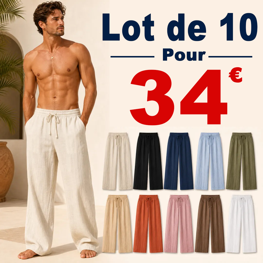 ⏰ Lot de 10 pour seulement 34 € ⚡ Lots économiques de pantalons de plage en lin pour homme