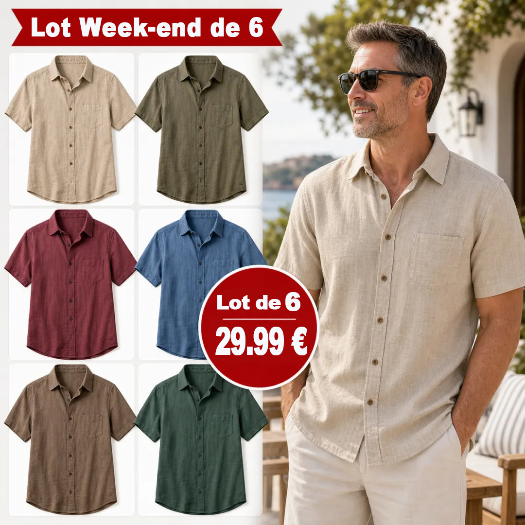 ⏰ Lot de 12 pour 36,99 $ ⚡ Chemise légère à manches courtes en mélange de lin pour homme